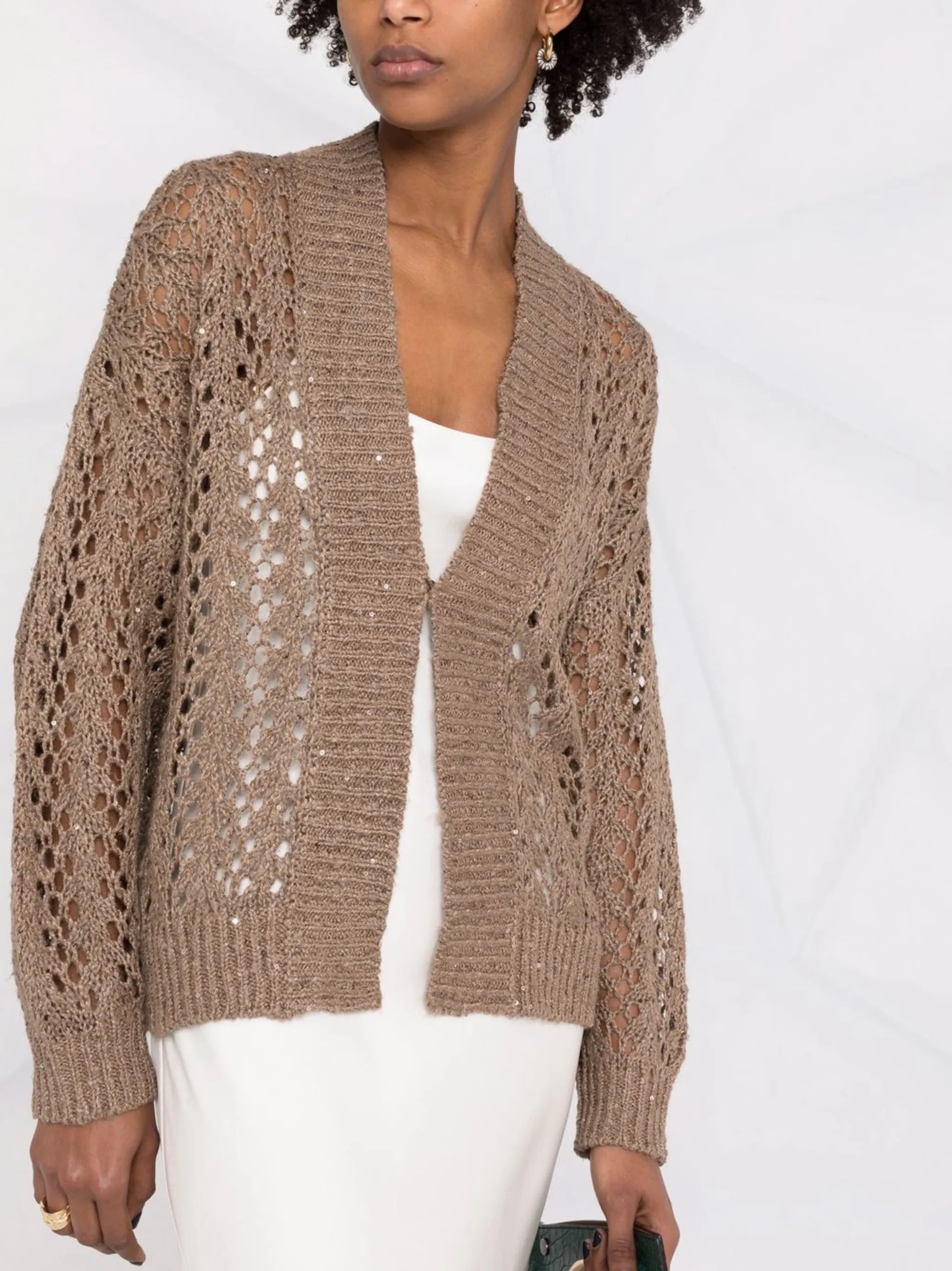 open-knit linen-silk cardigan