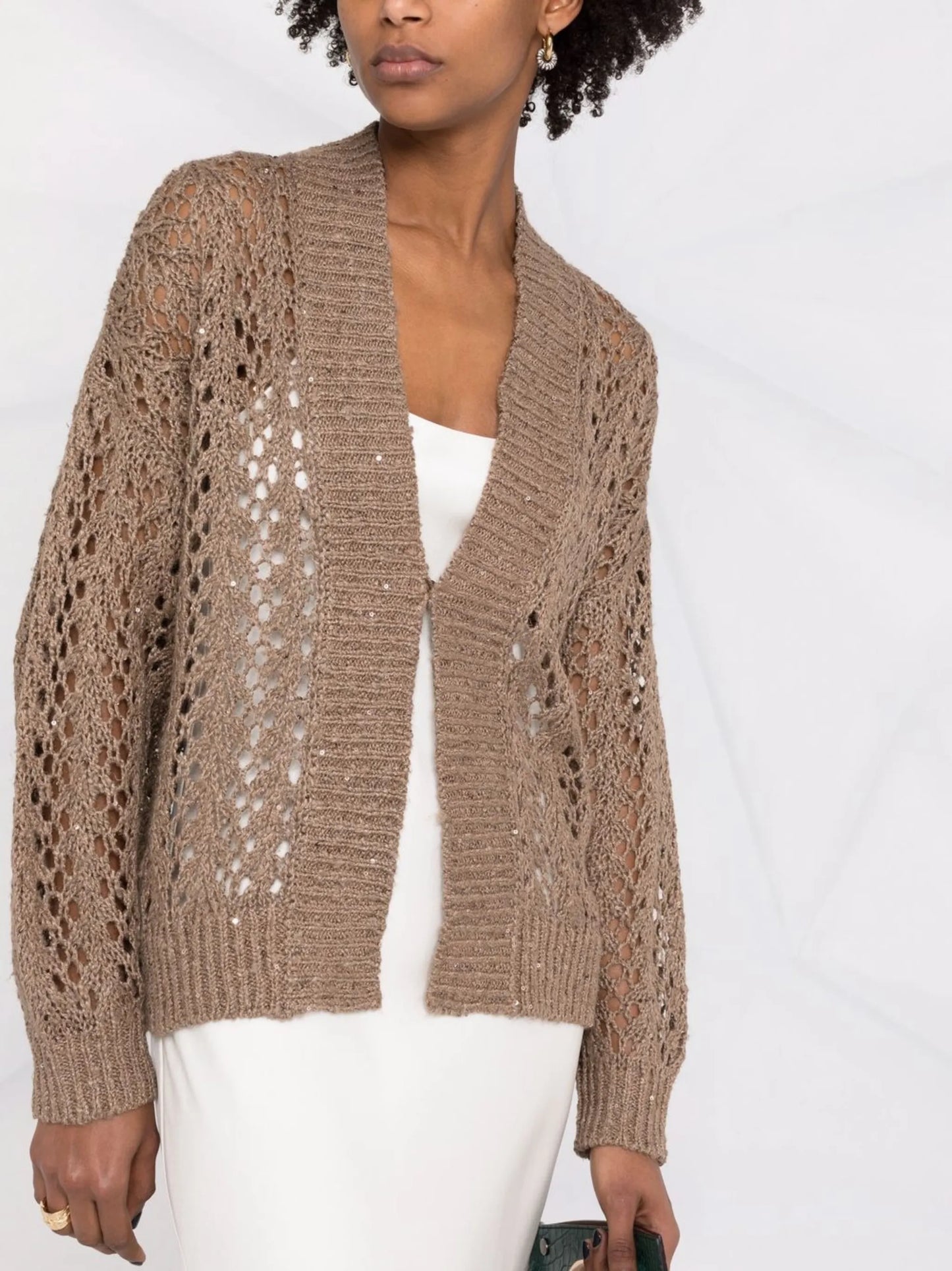 open-knit linen-silk cardigan