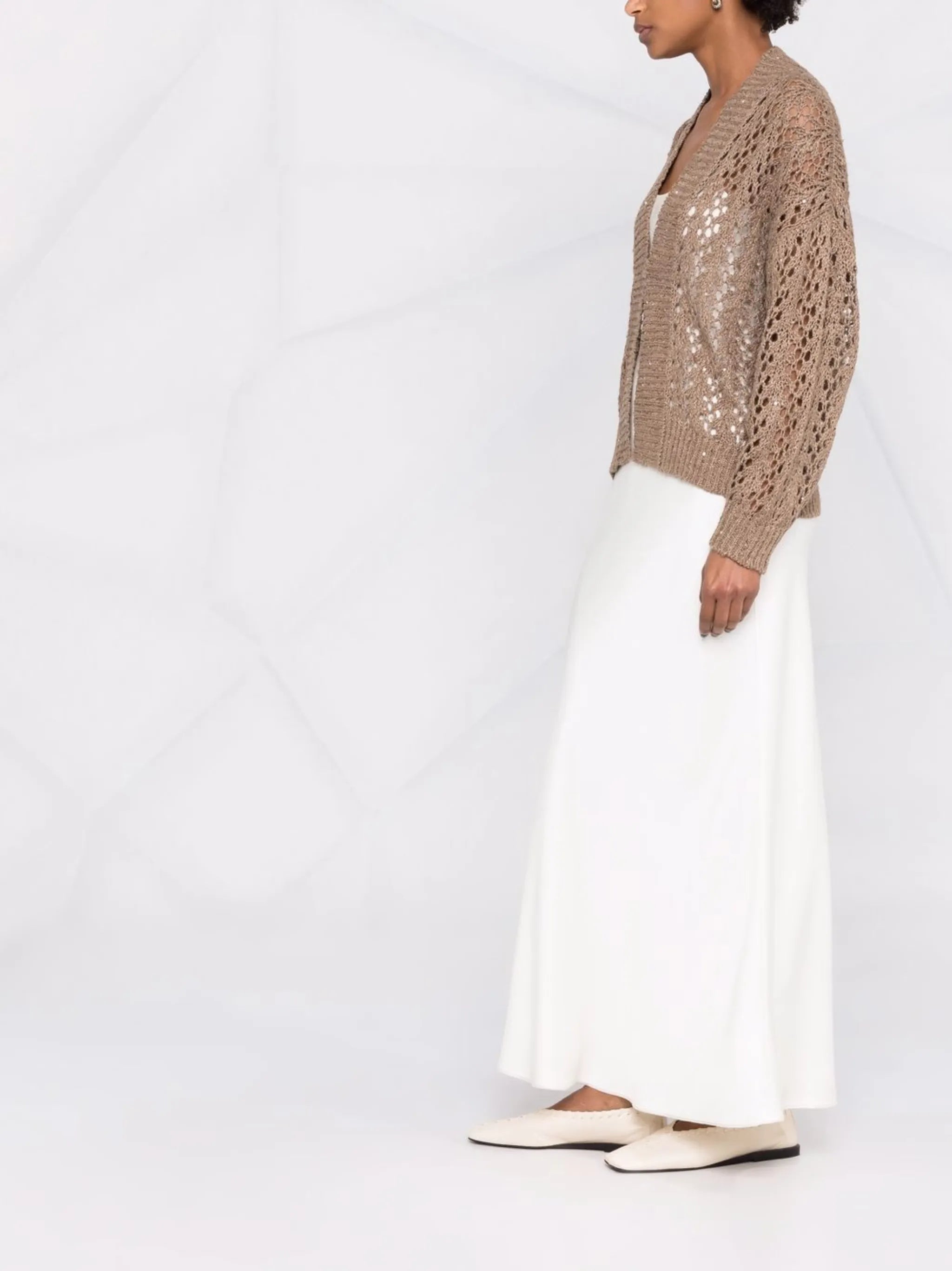 open-knit linen-silk cardigan