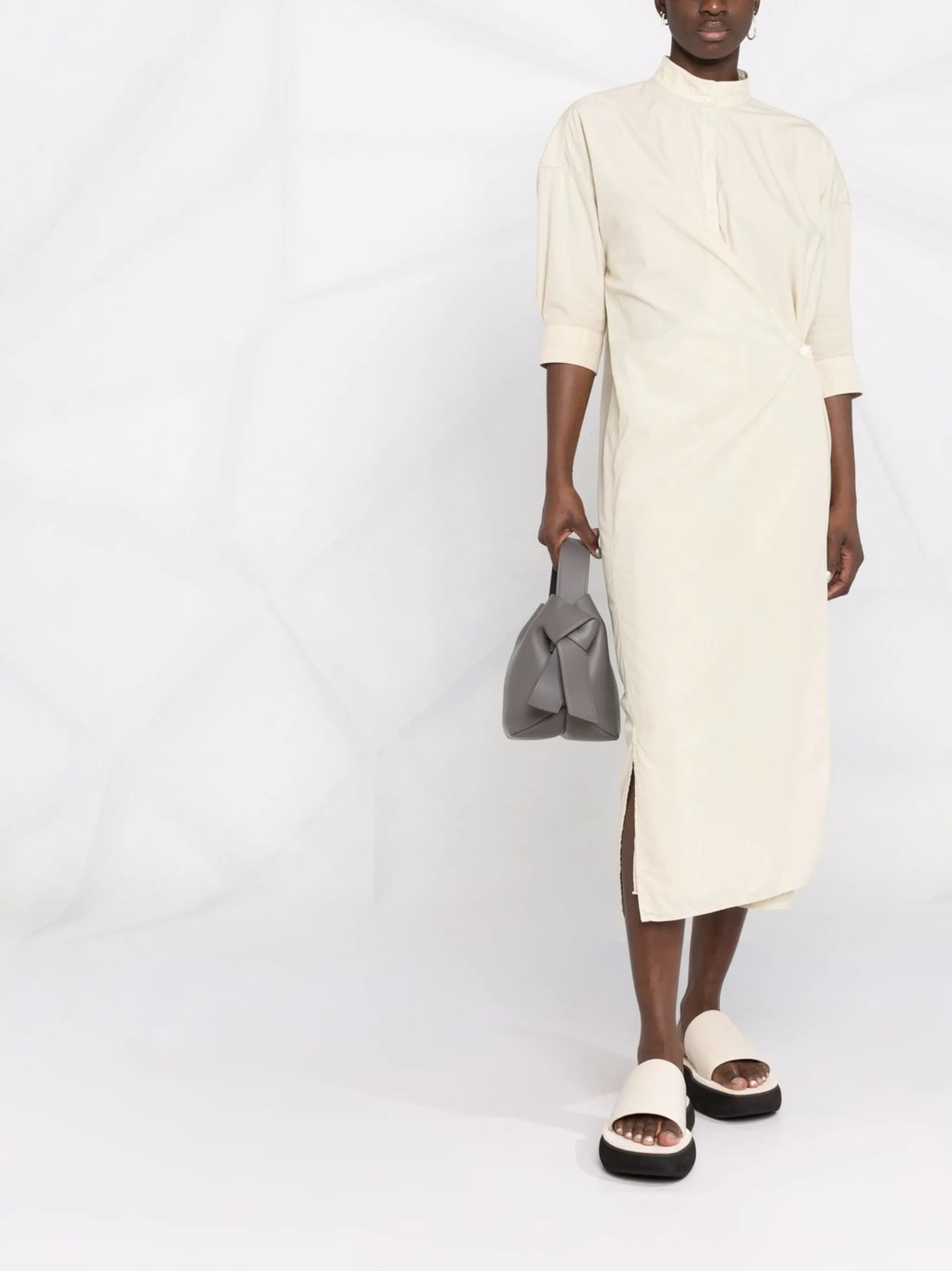 stand-up collar wrap shirtdress