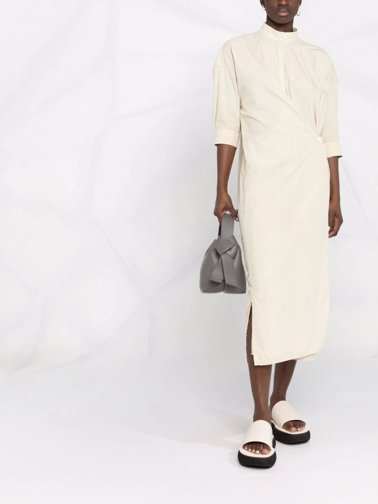 stand-up collar wrap shirtdress