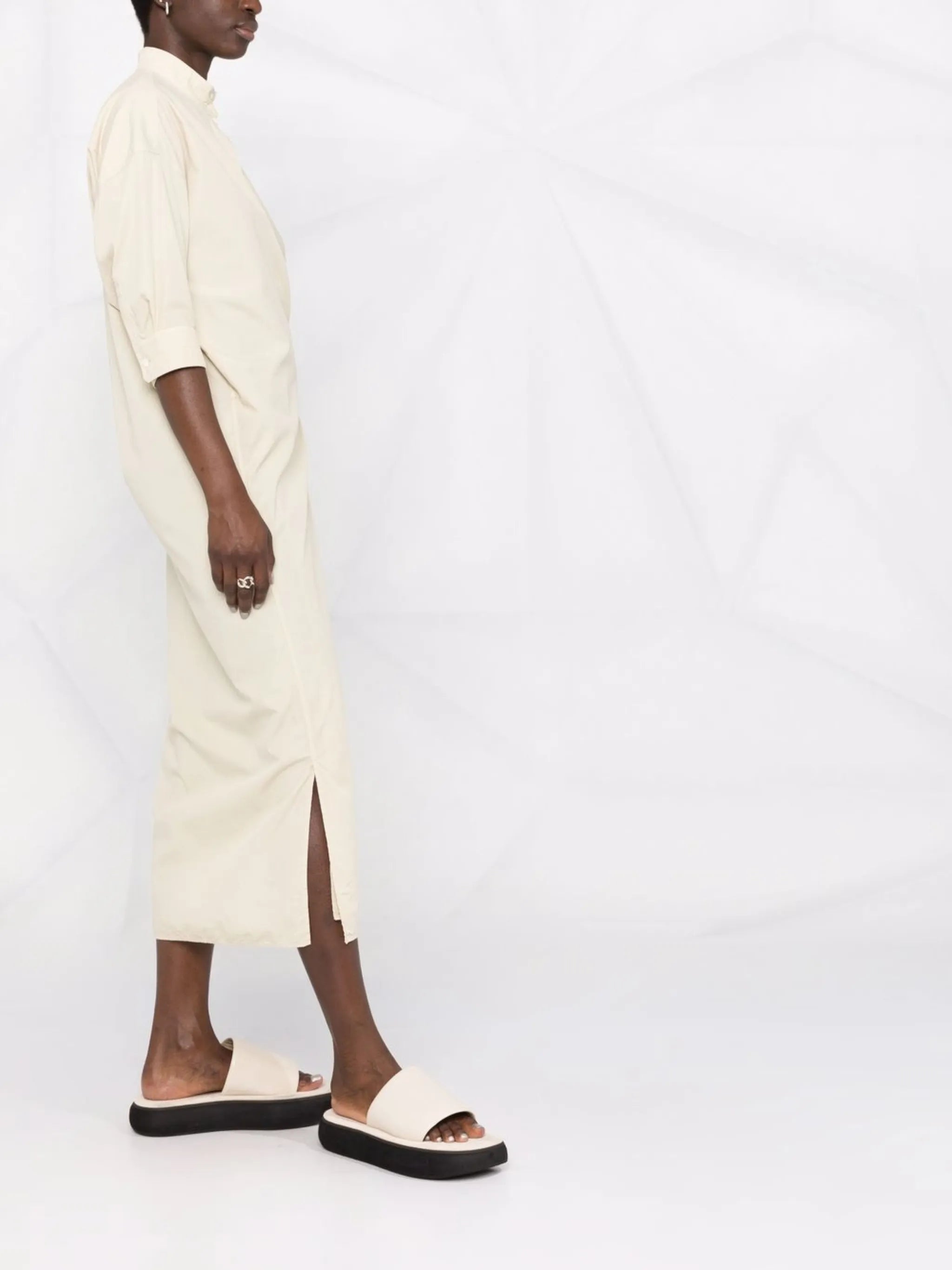 stand-up collar wrap shirtdress