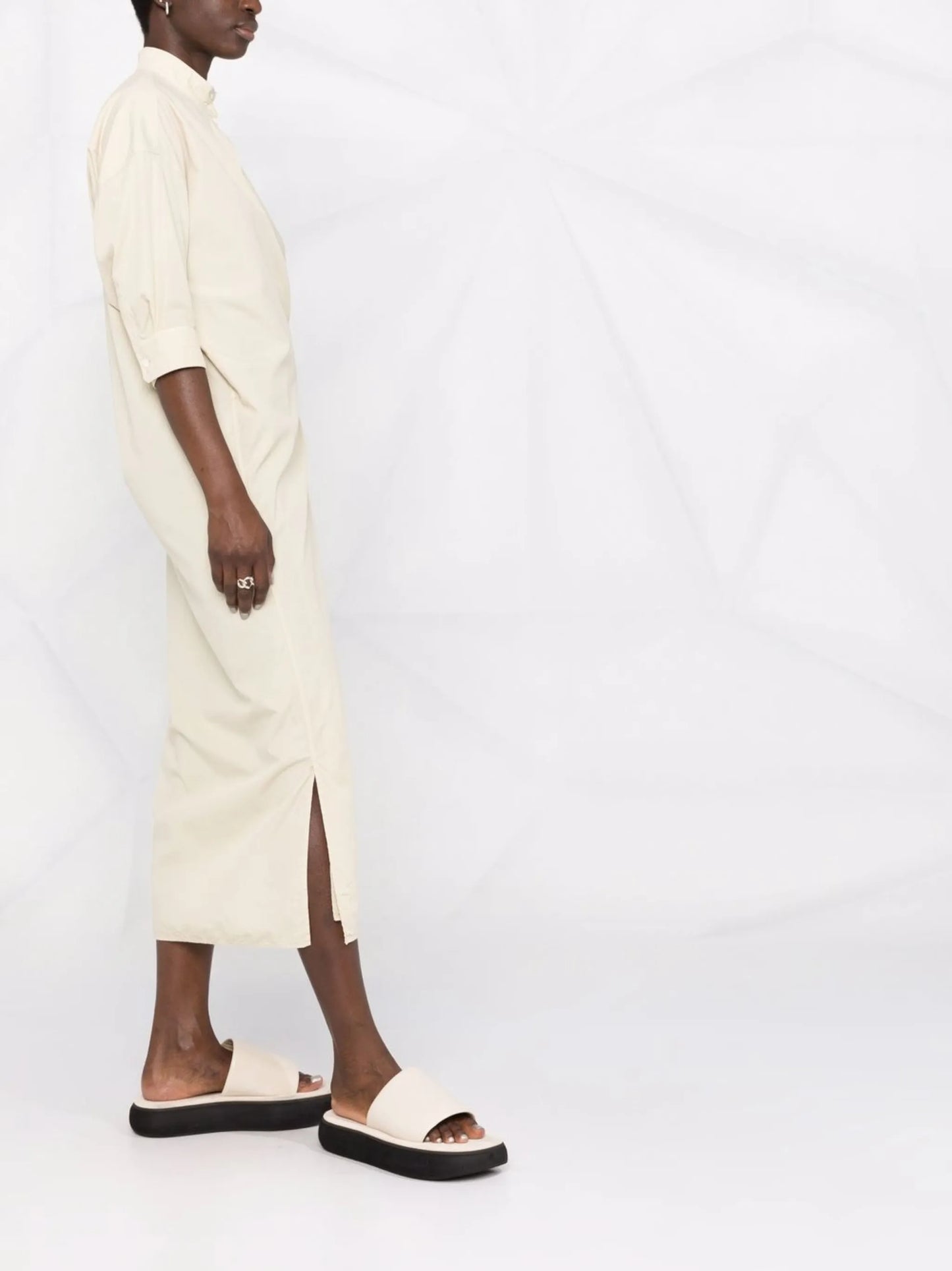 stand-up collar wrap shirtdress