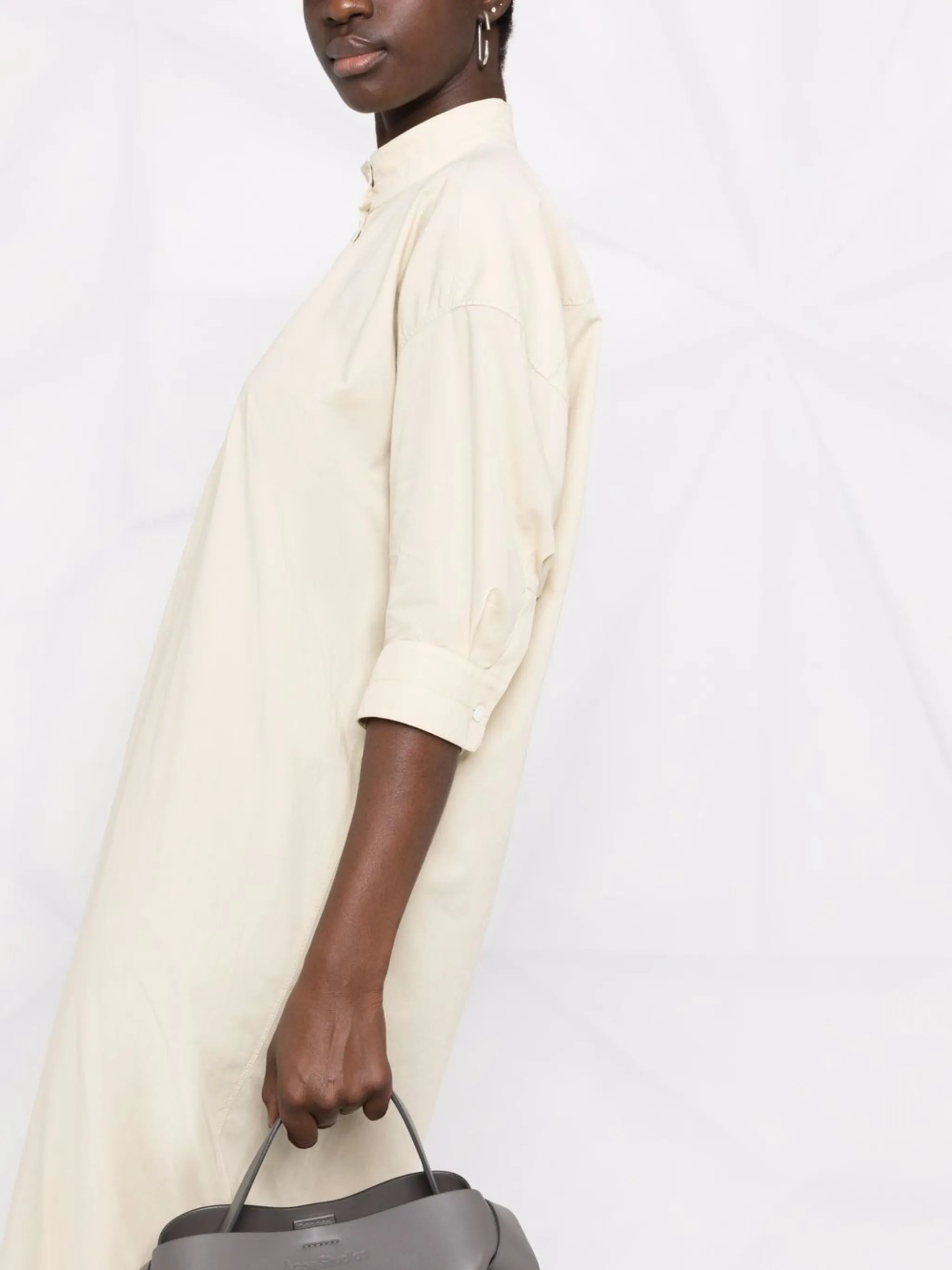 stand-up collar wrap shirtdress