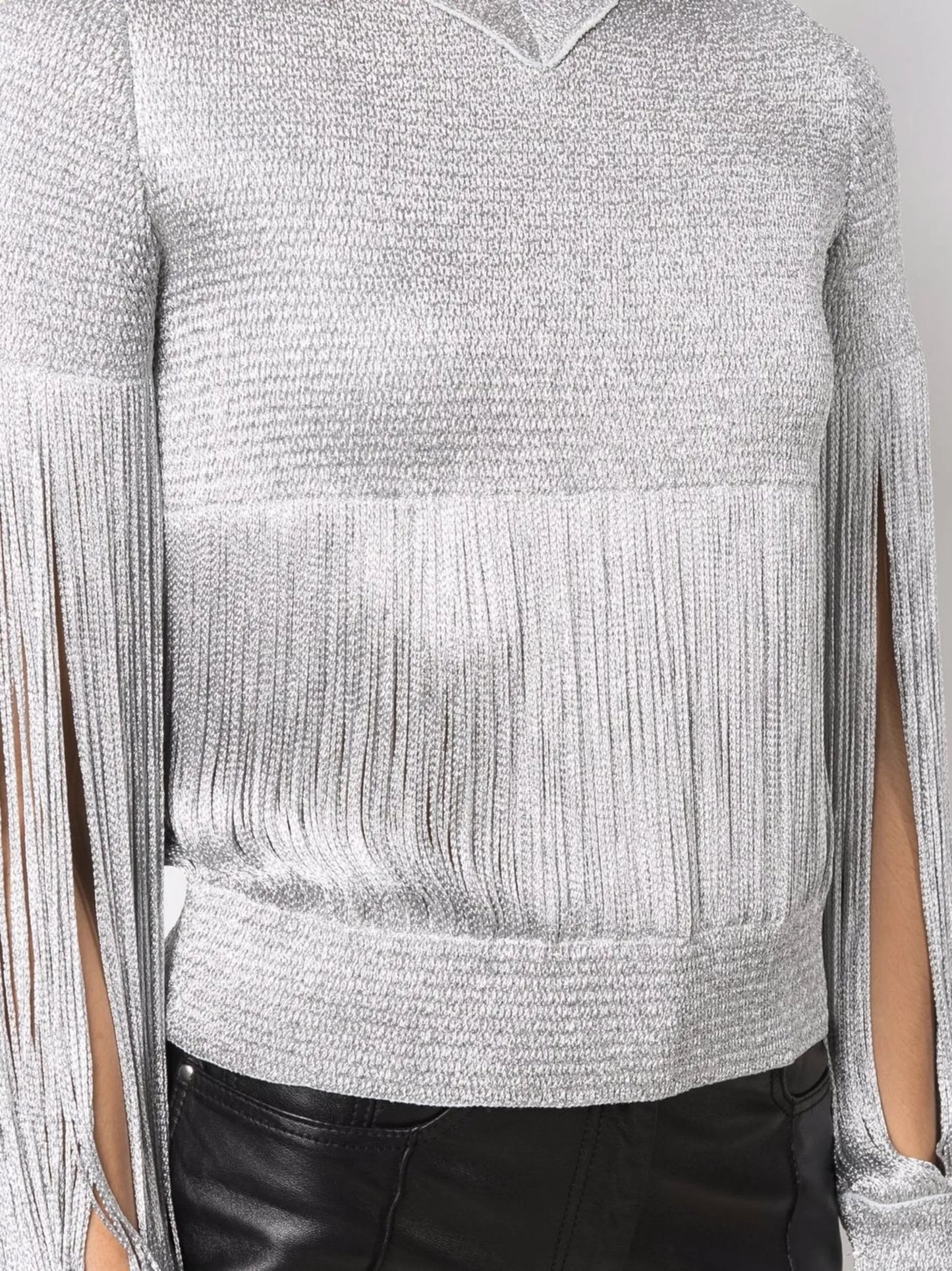 metallic-threading fringed sweatshirt