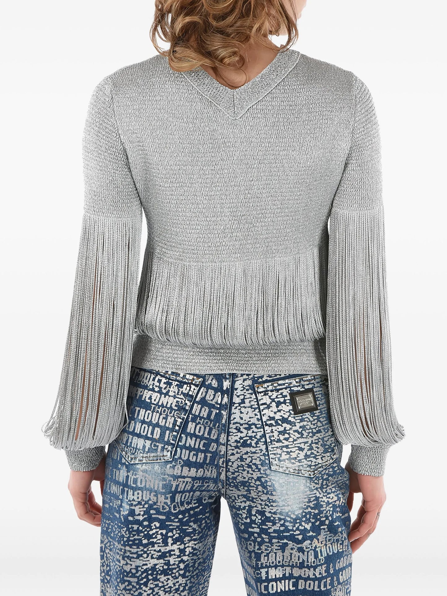 metallic-threading fringed sweatshirt