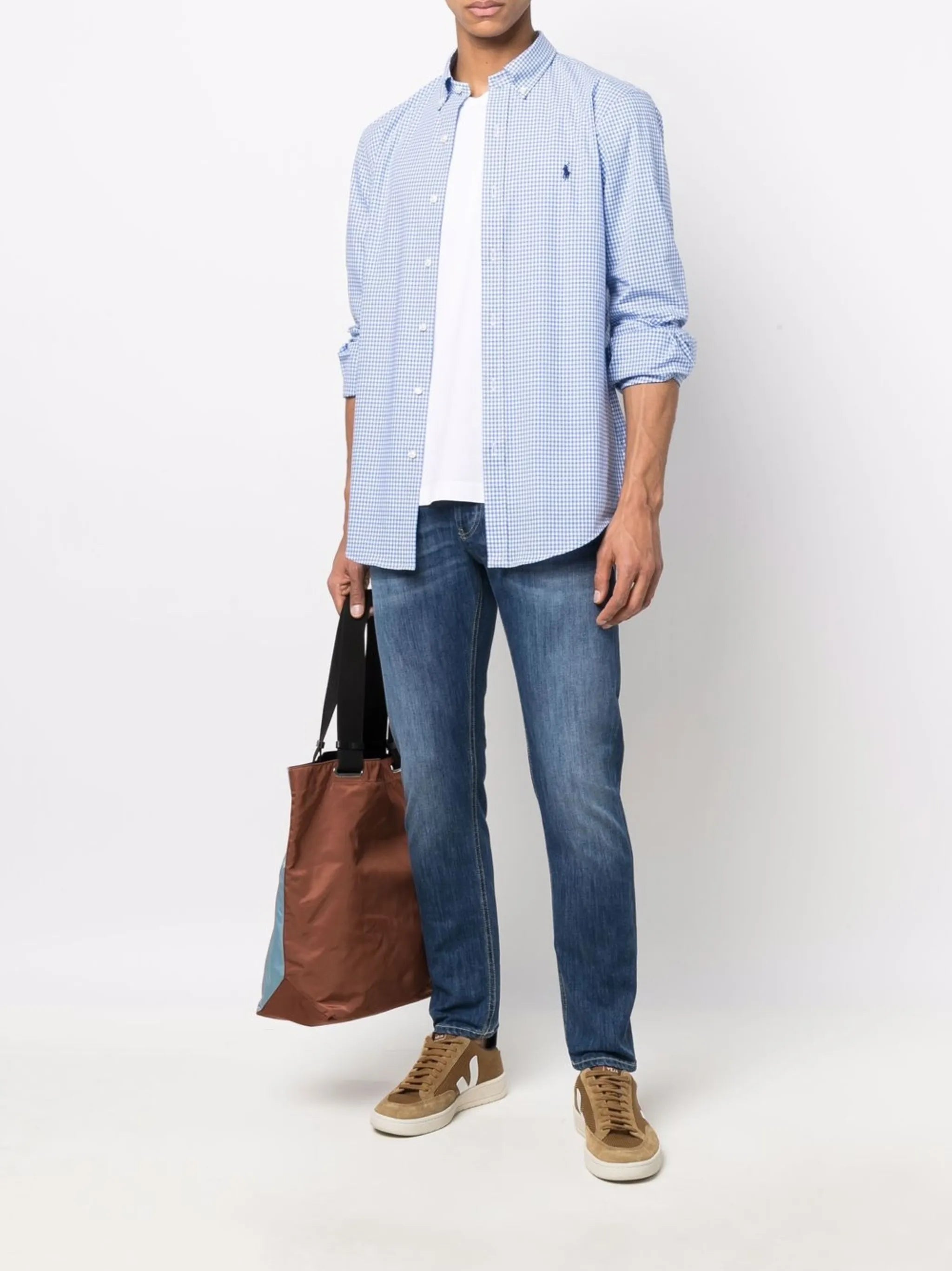 logo-embroidered gingham shirt