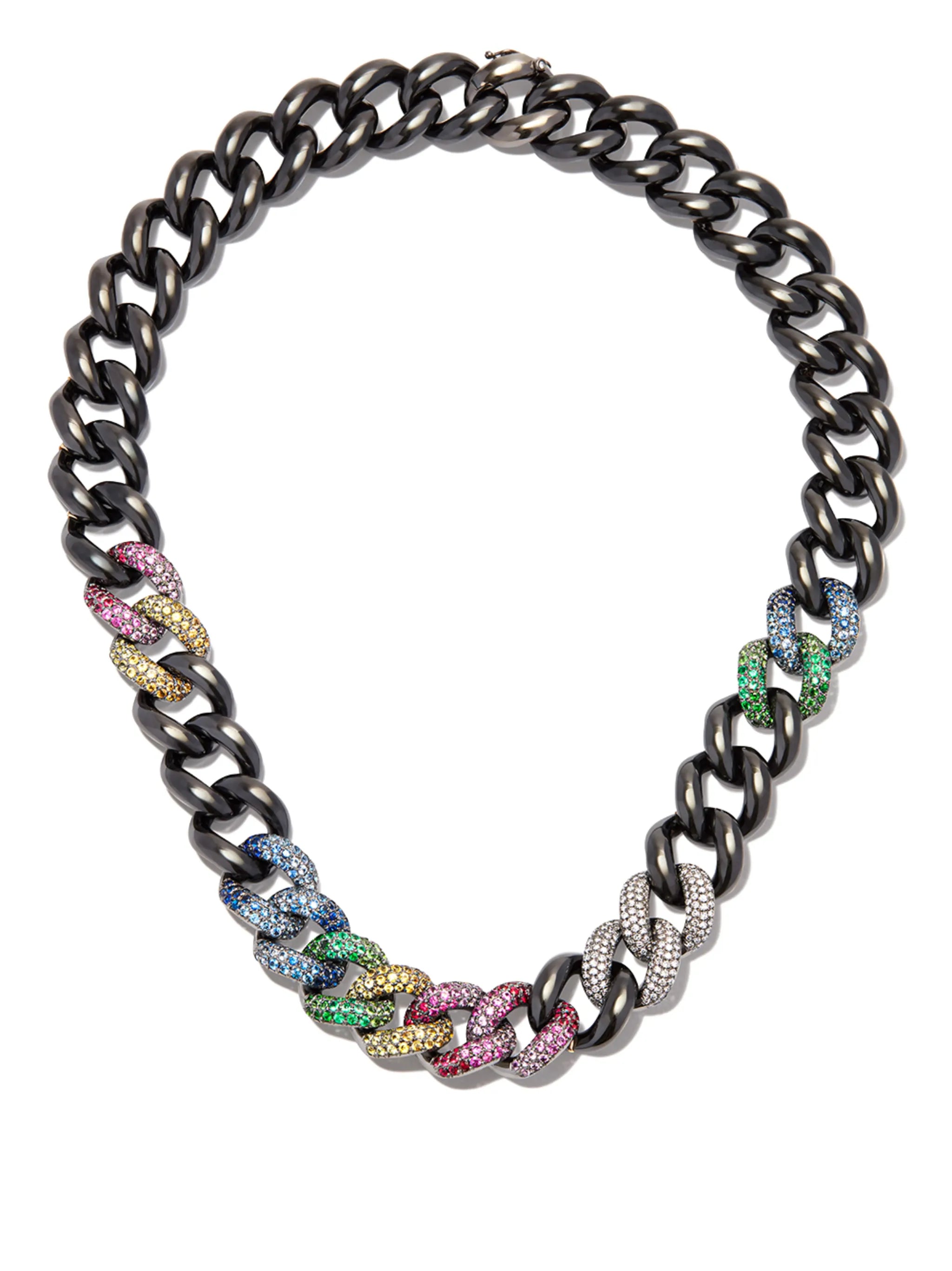 18kt black gold diamond and sapphire necklace