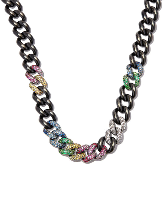 18kt black gold diamond and sapphire necklace