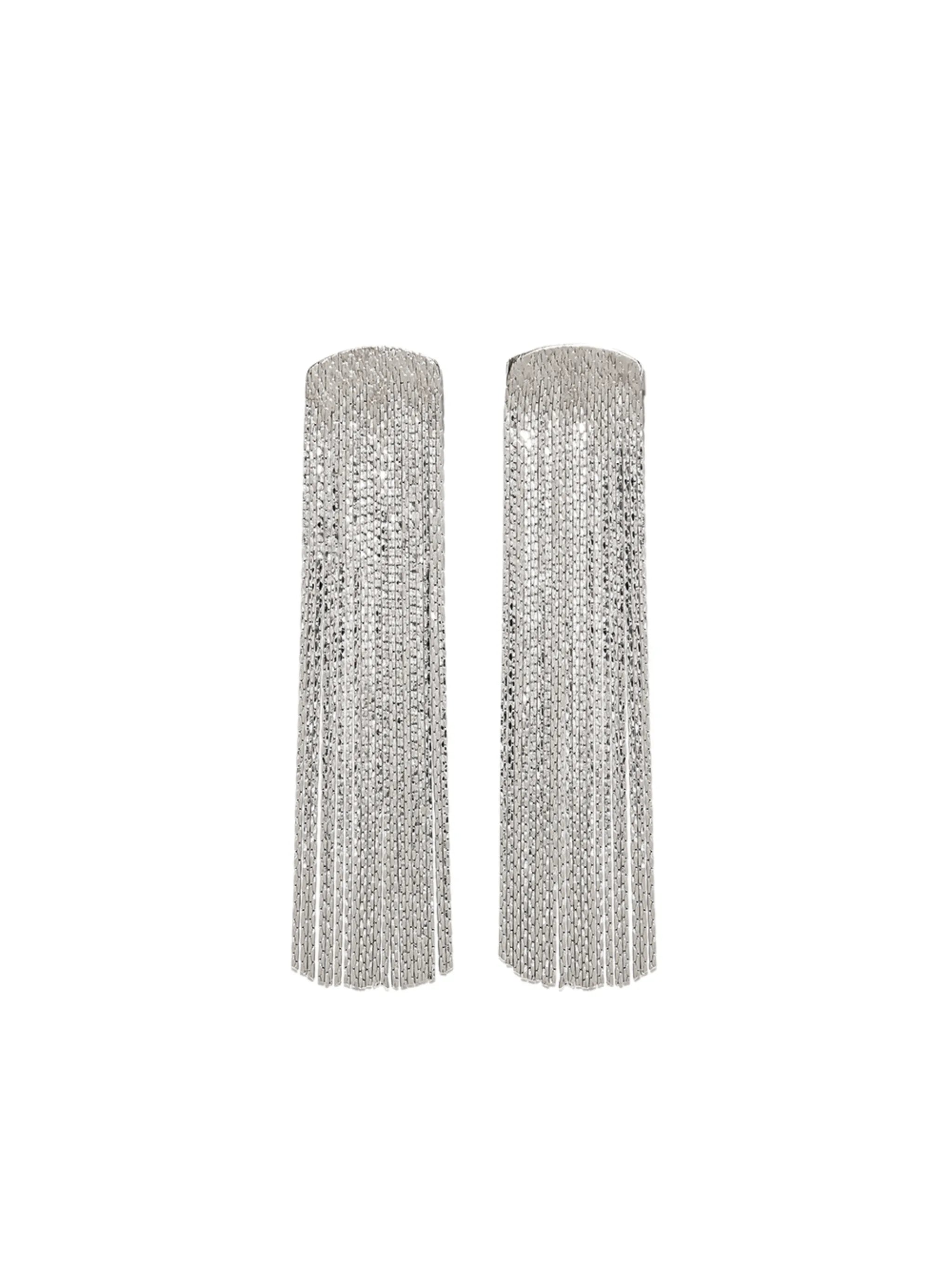 silver-plated fringed drop earrings