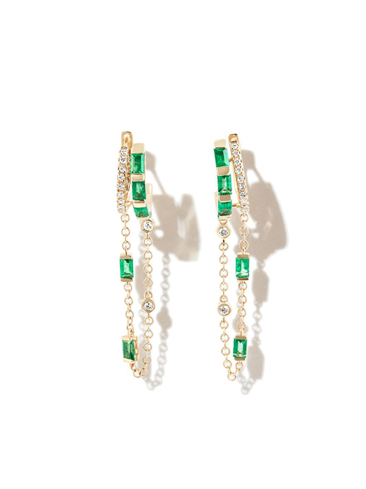 18kt yellow gold emerald and diamond earrings