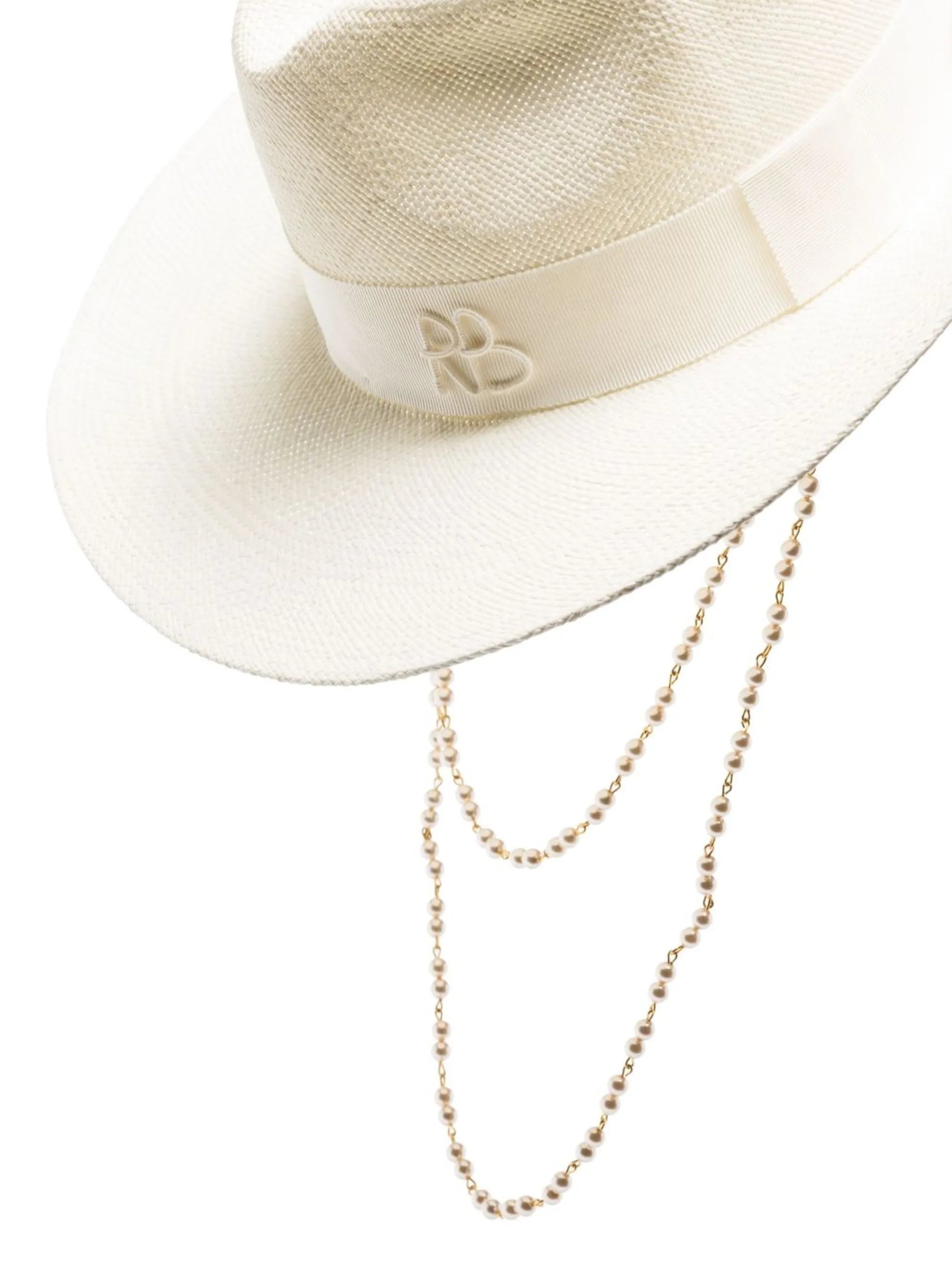 chain-strap wide-brim hat