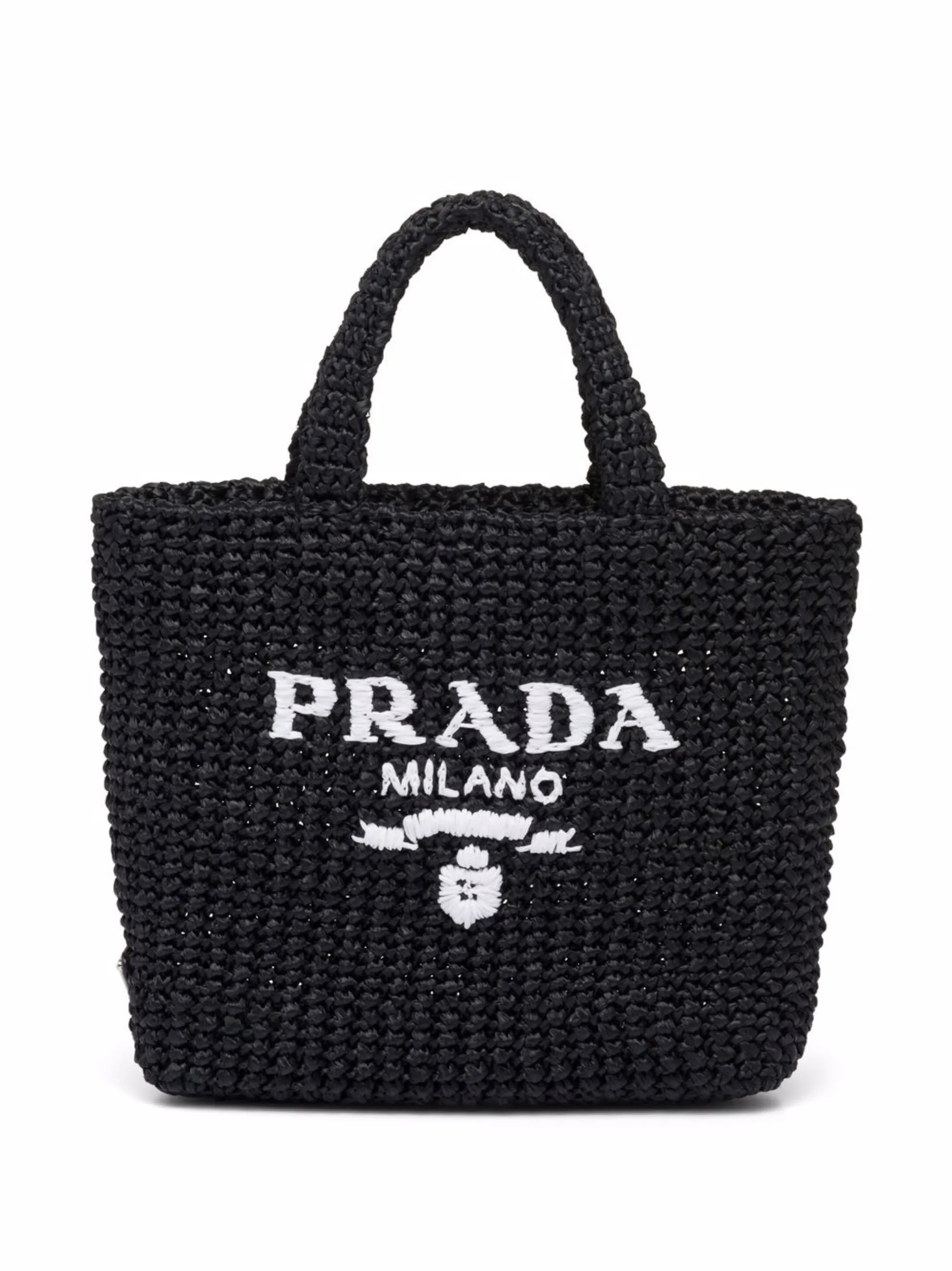 logo-embroidered raffia tote bag
