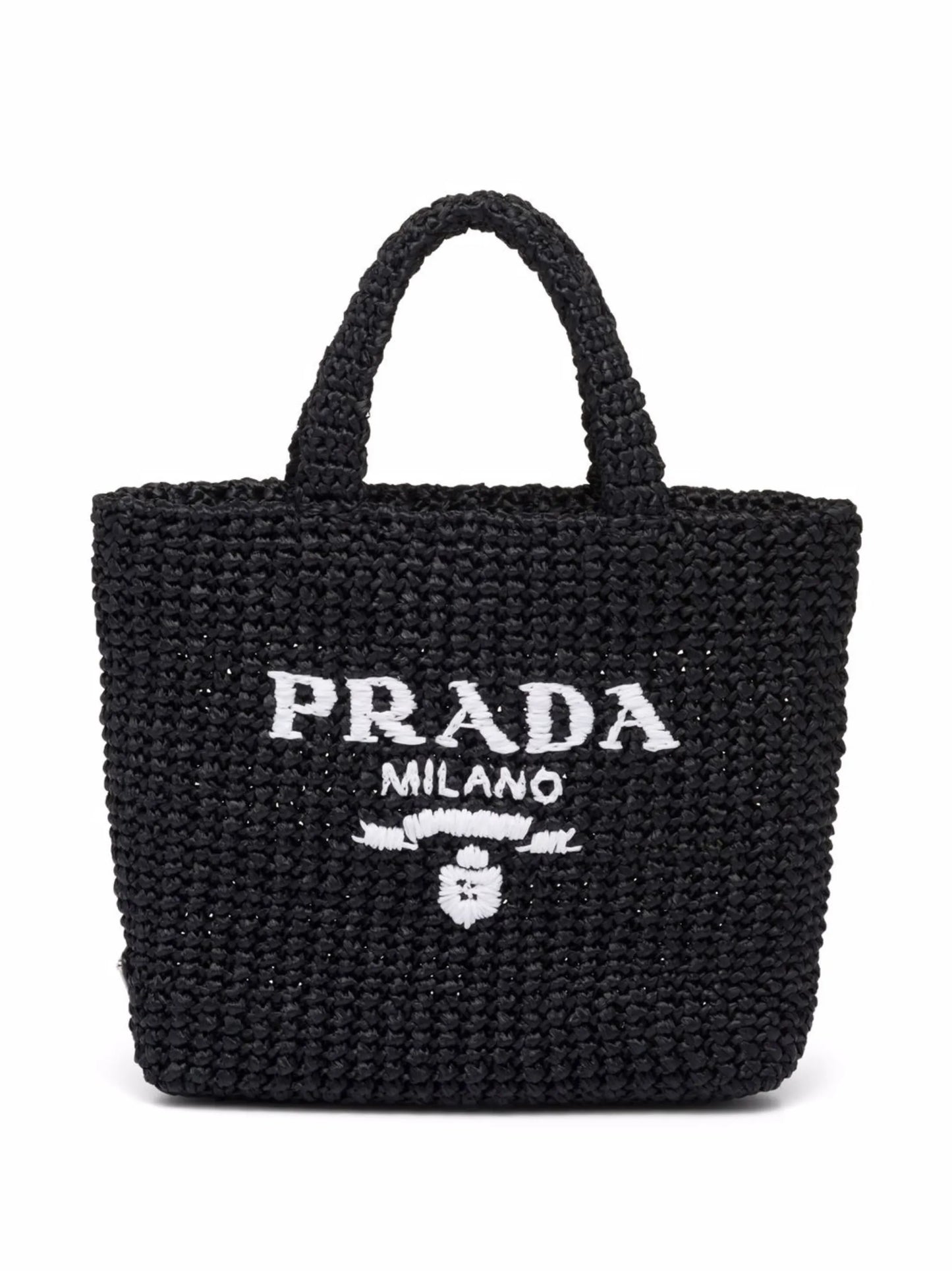 logo-embroidered raffia tote bag