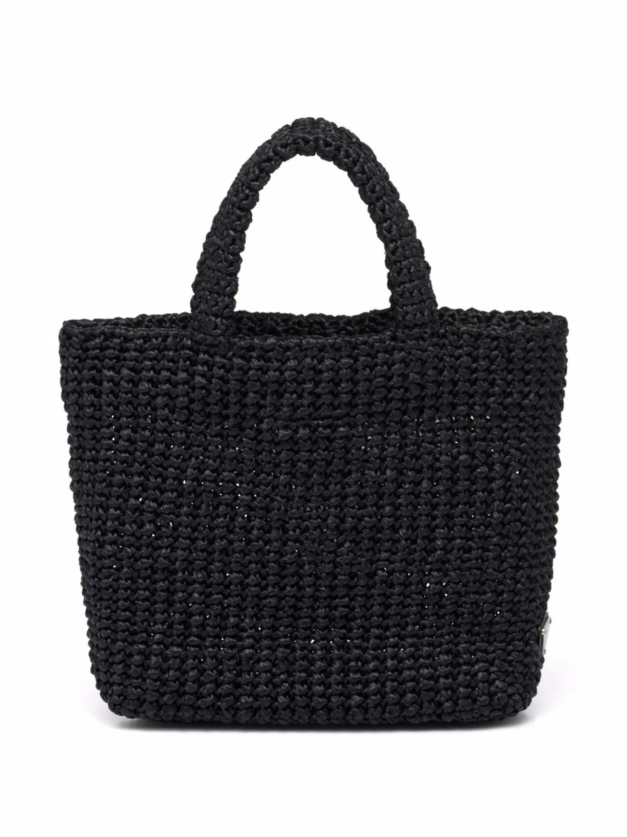 logo-embroidered raffia tote bag