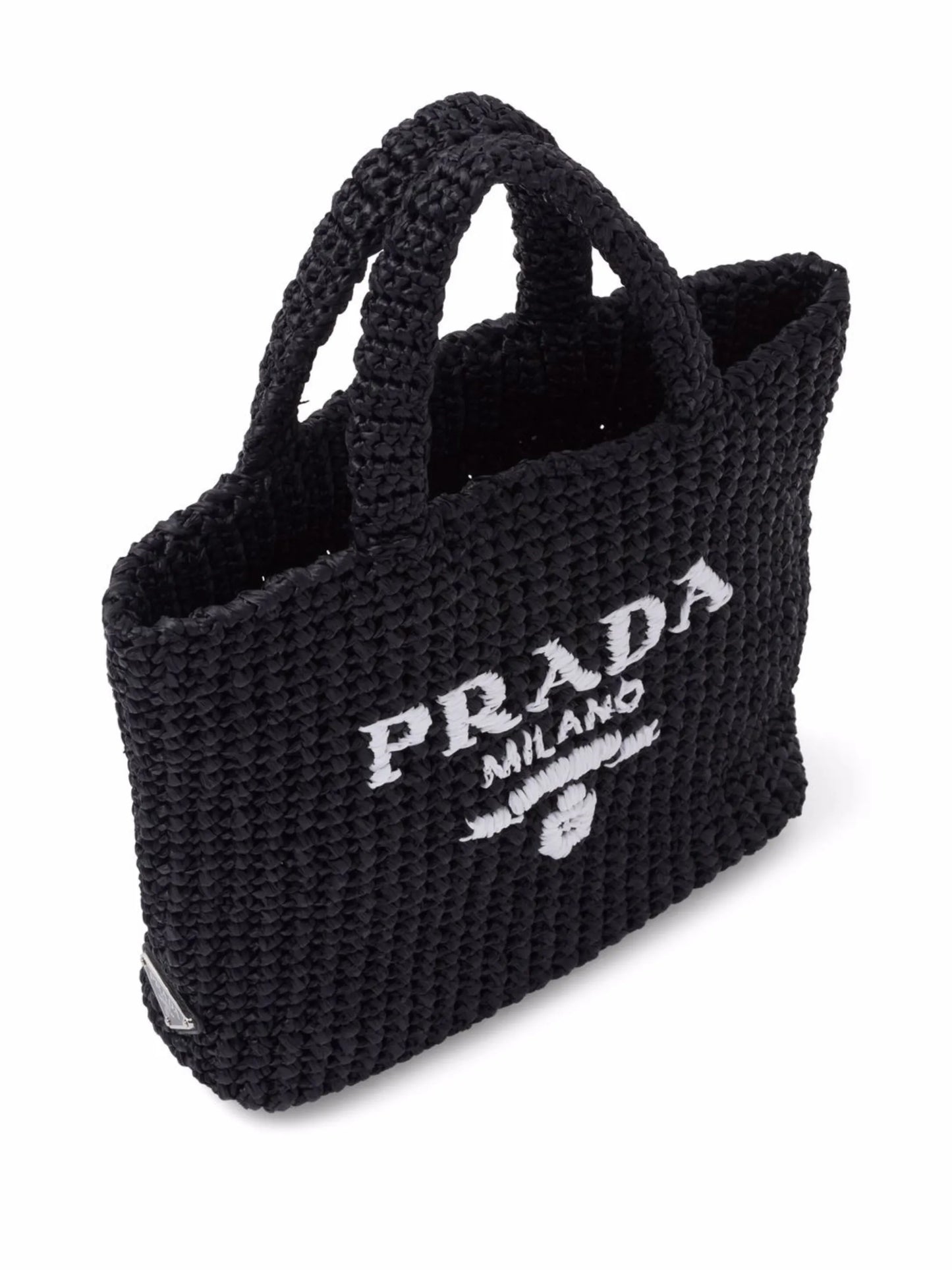 logo-embroidered raffia tote bag