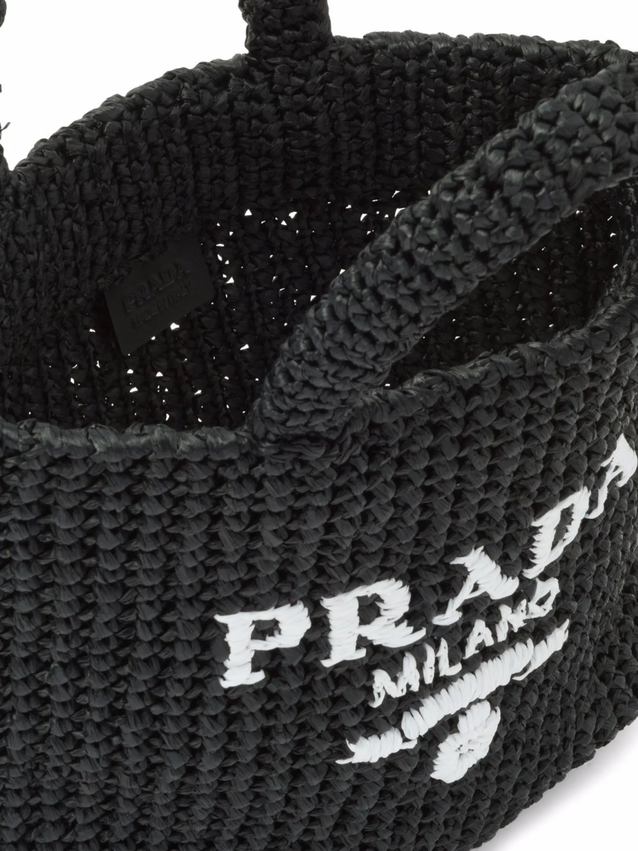 logo-embroidered raffia tote bag