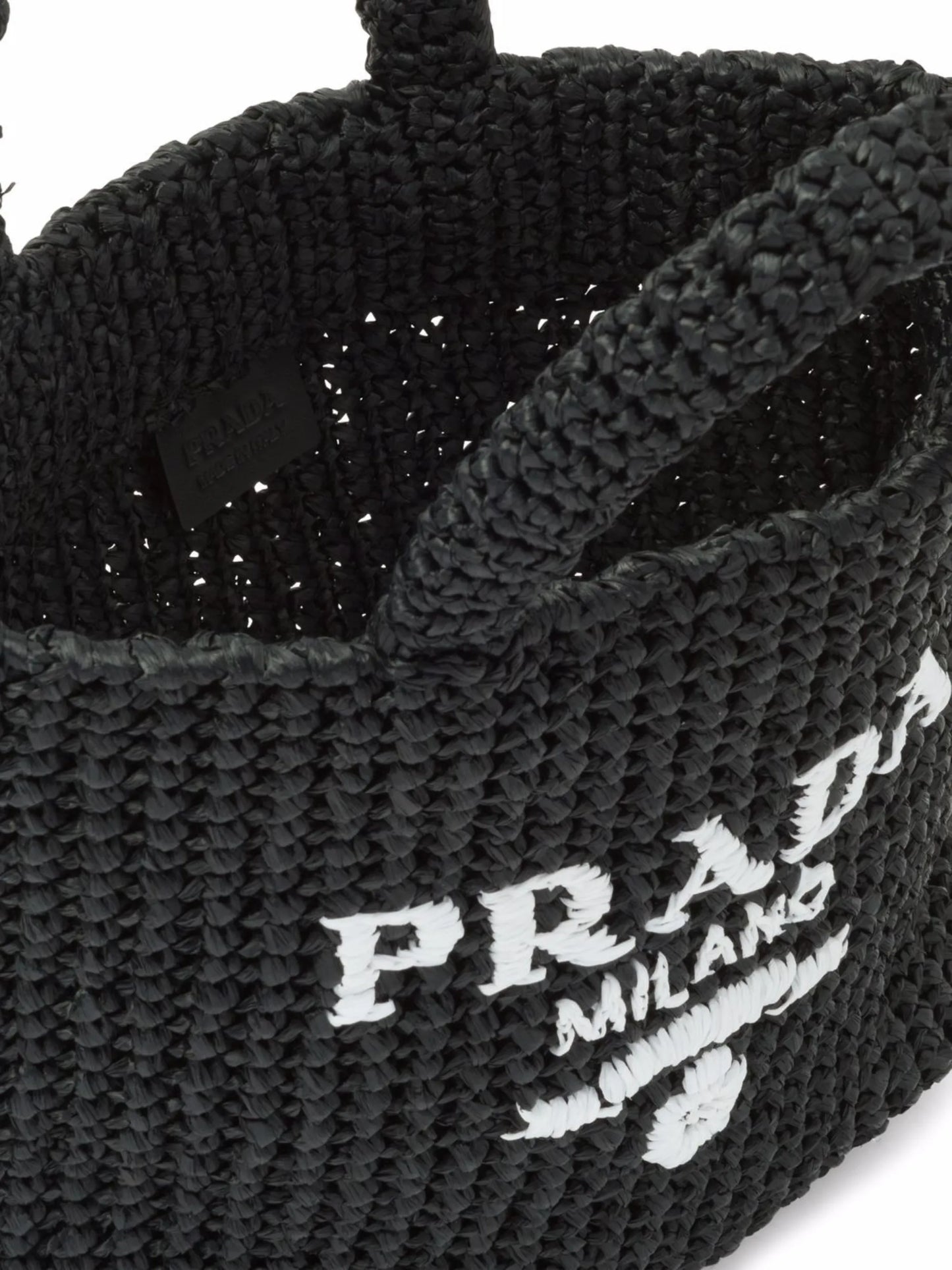 logo-embroidered raffia tote bag