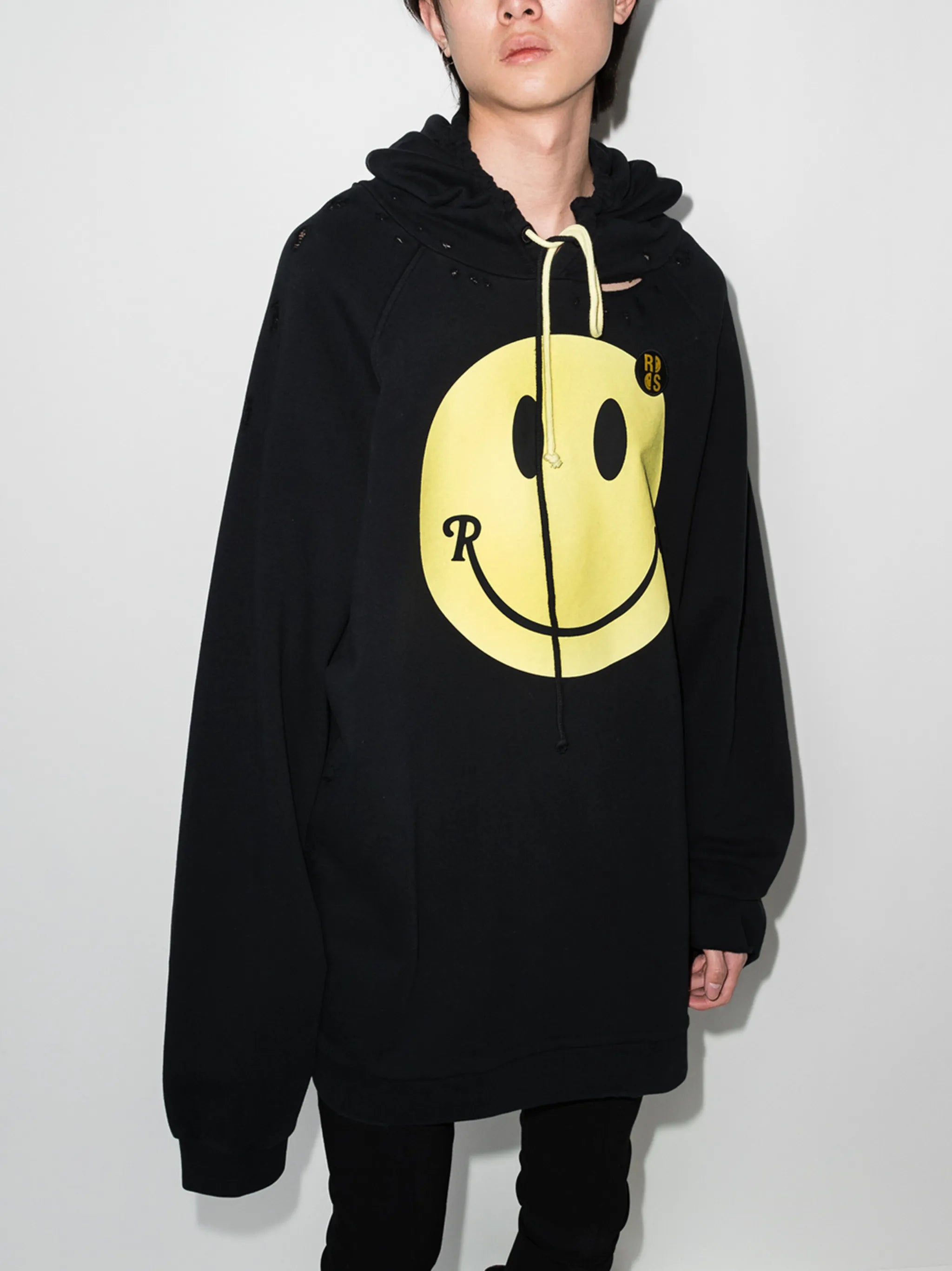 x Smiley oversized distressed hoodie