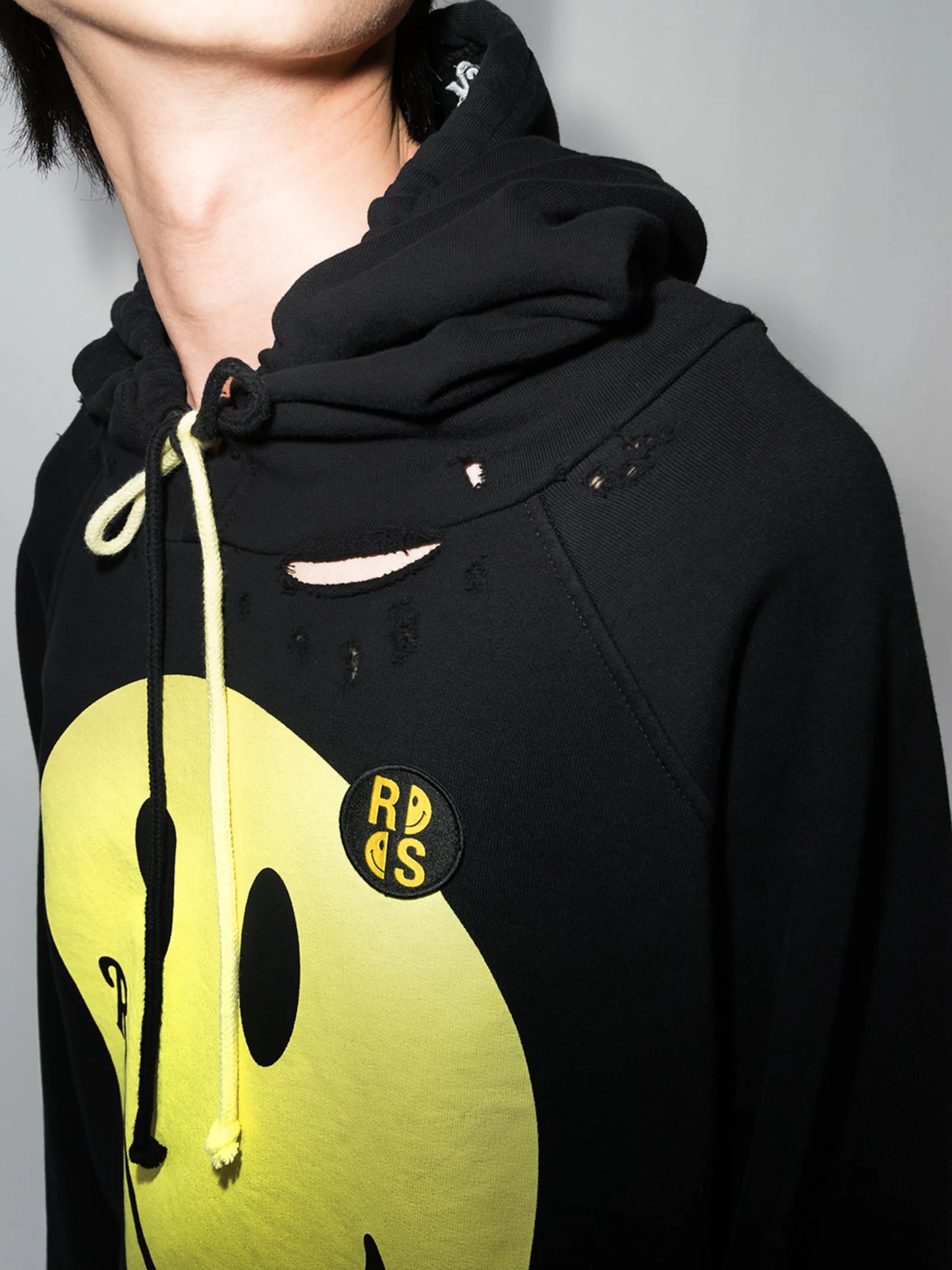 x Smiley oversized distressed hoodie