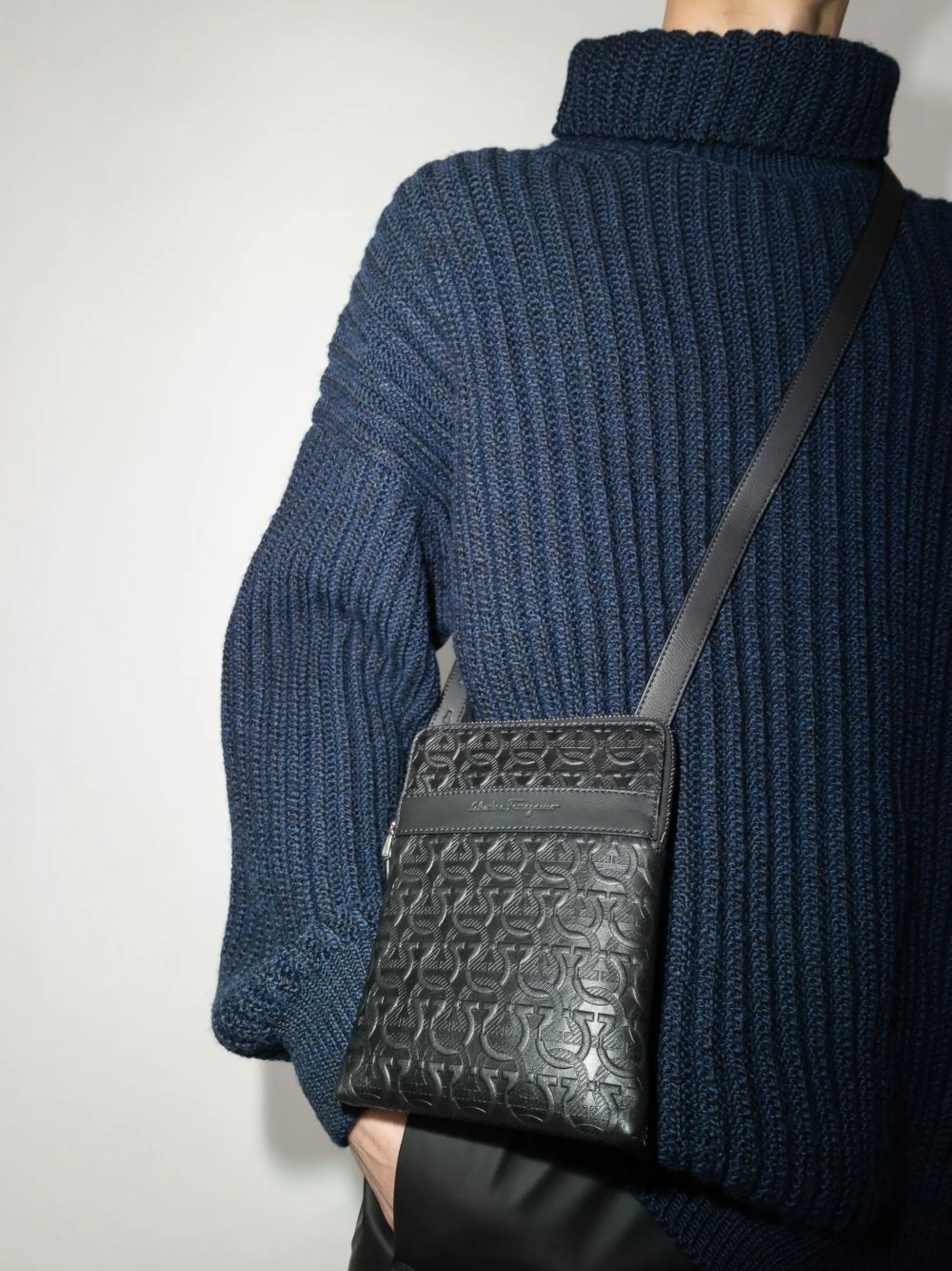 Gancini embossed messenger bag
