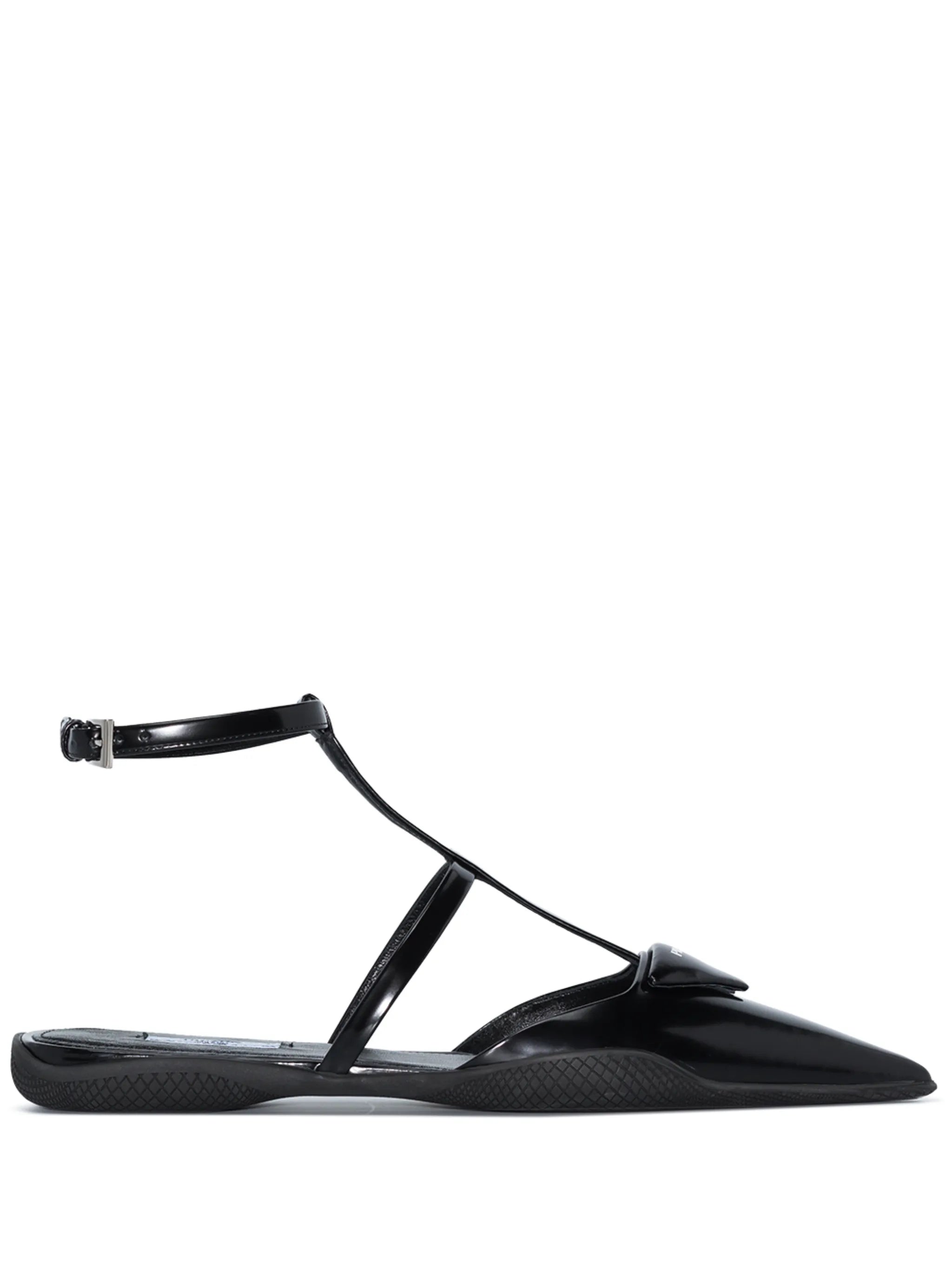 triangle-logo flat leather pumps