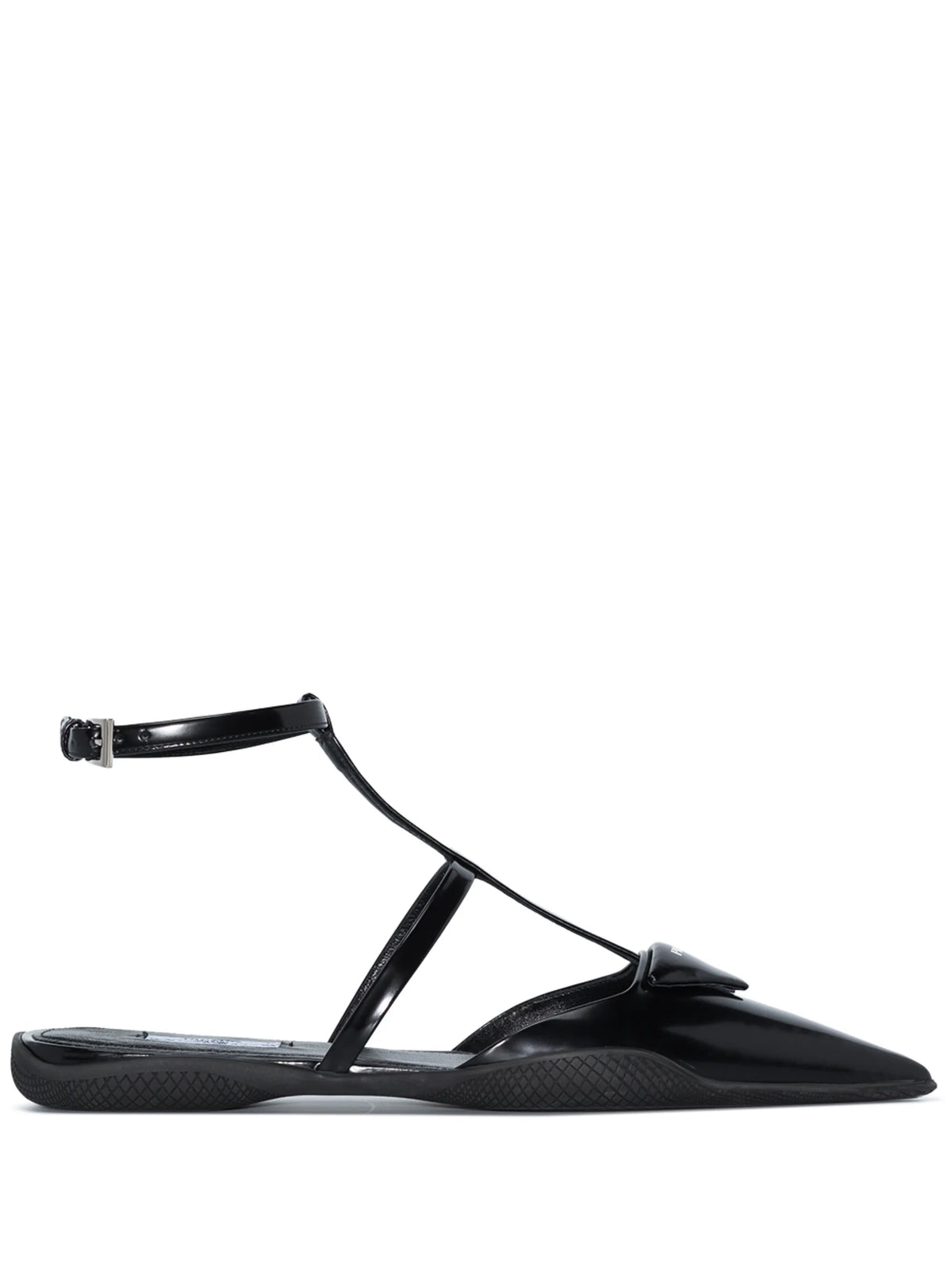 triangle-logo flat leather pumps