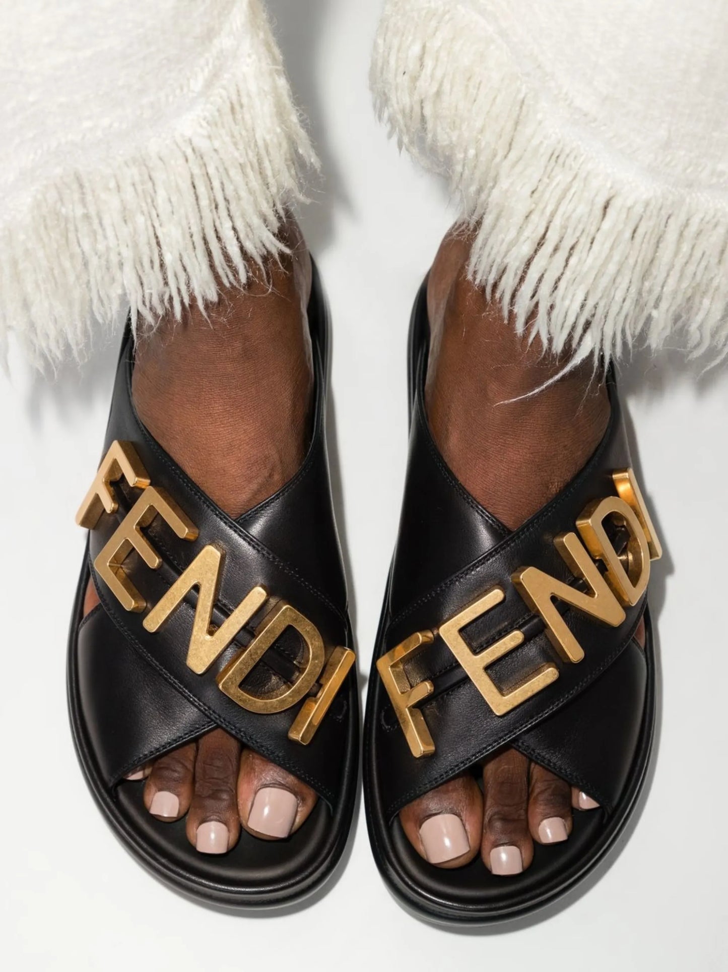 logo-plaque leather slides