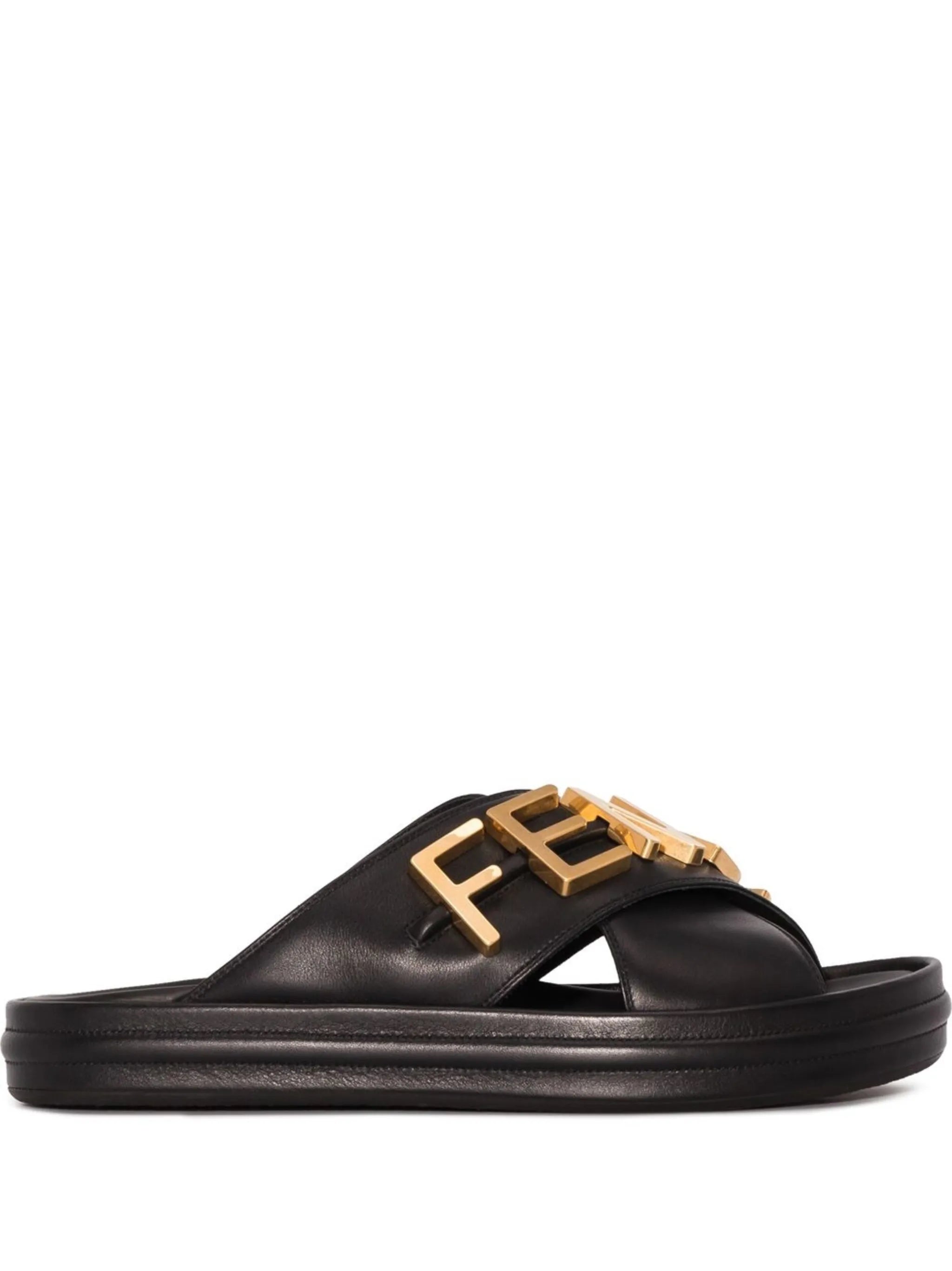 logo-plaque leather slides