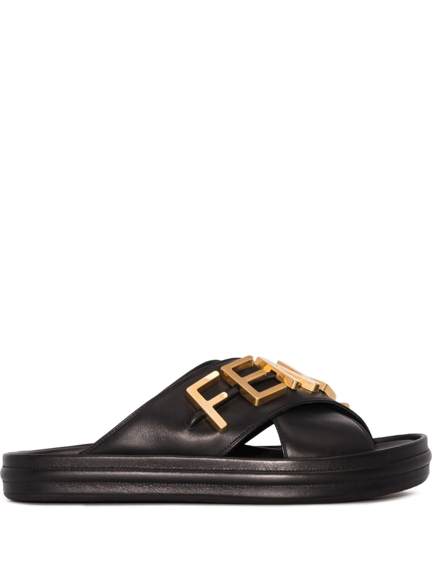 logo-plaque leather slides