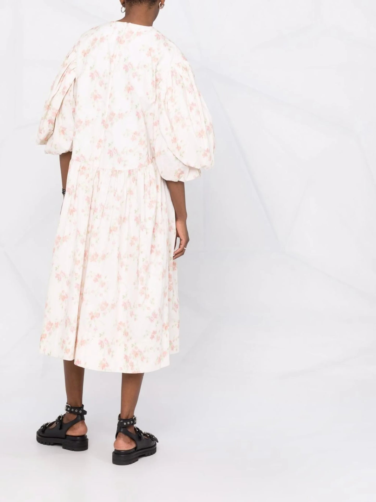 floral-print puff-sleeve midi dress