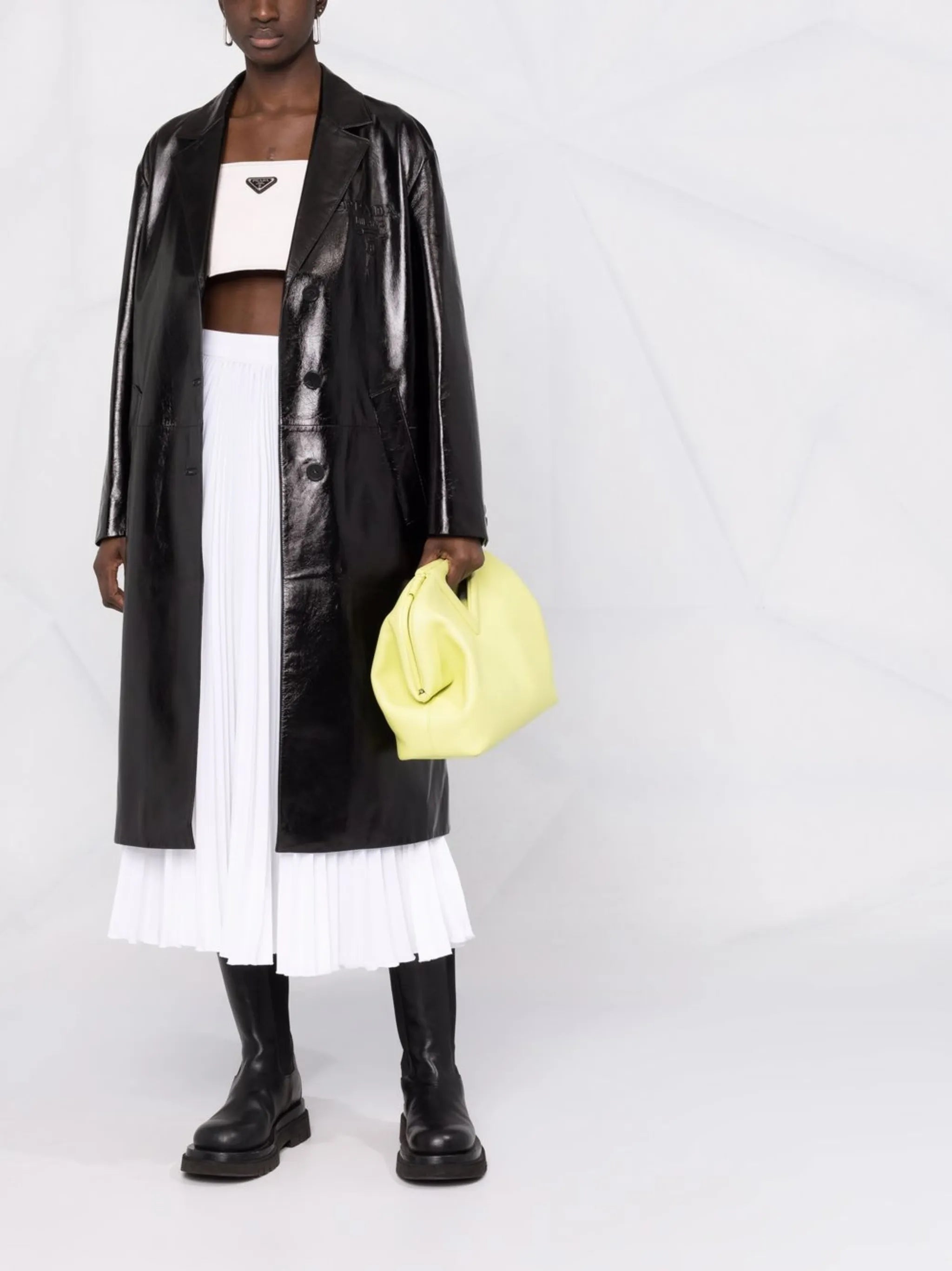 logo embossed leather coat