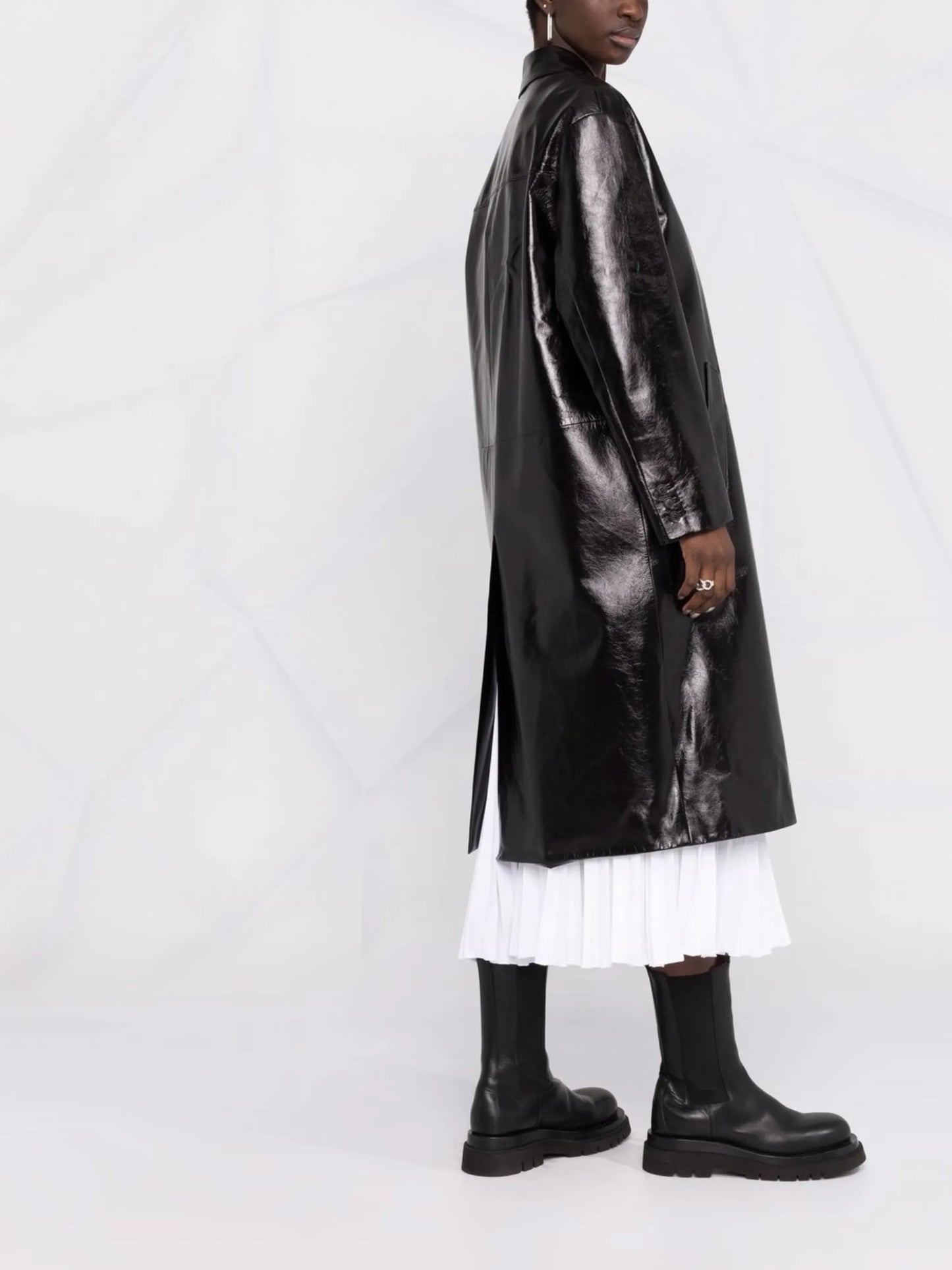 logo embossed leather coat
