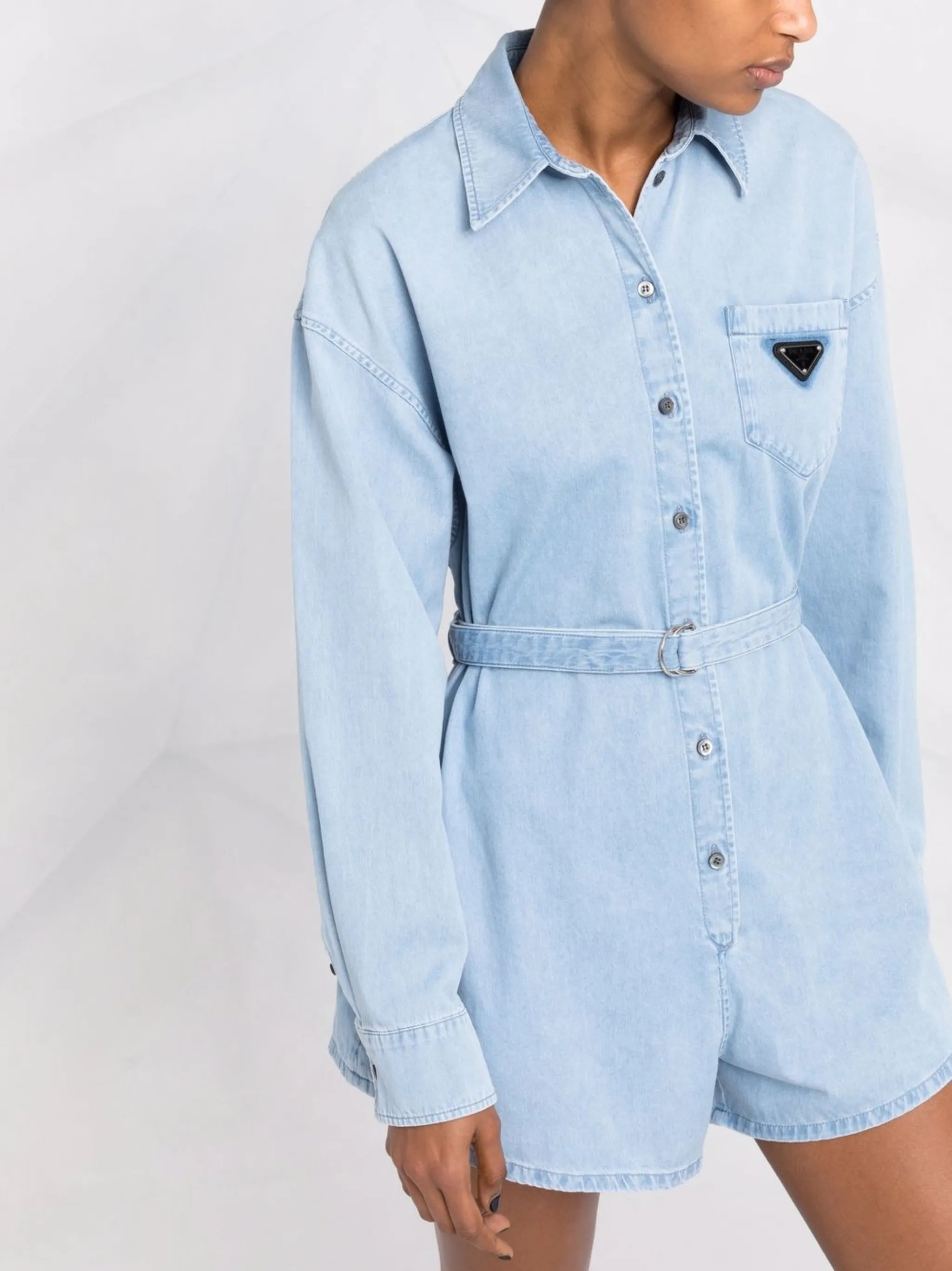 belted denim playsuit