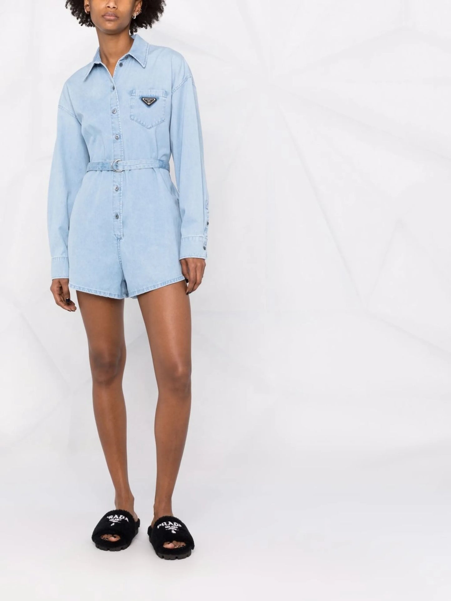 belted denim playsuit