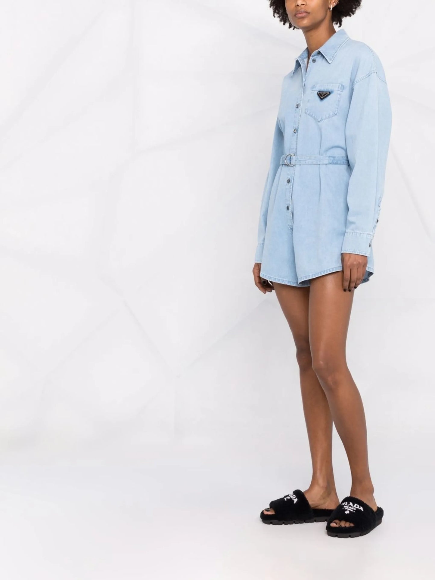 belted denim playsuit
