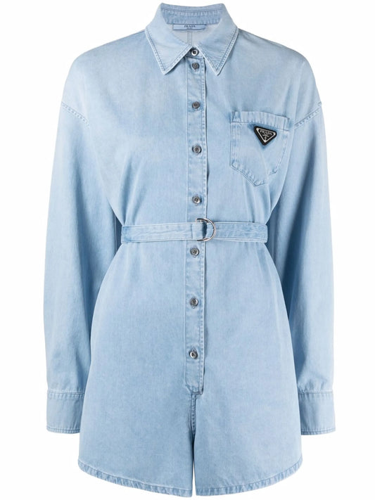 belted denim playsuit