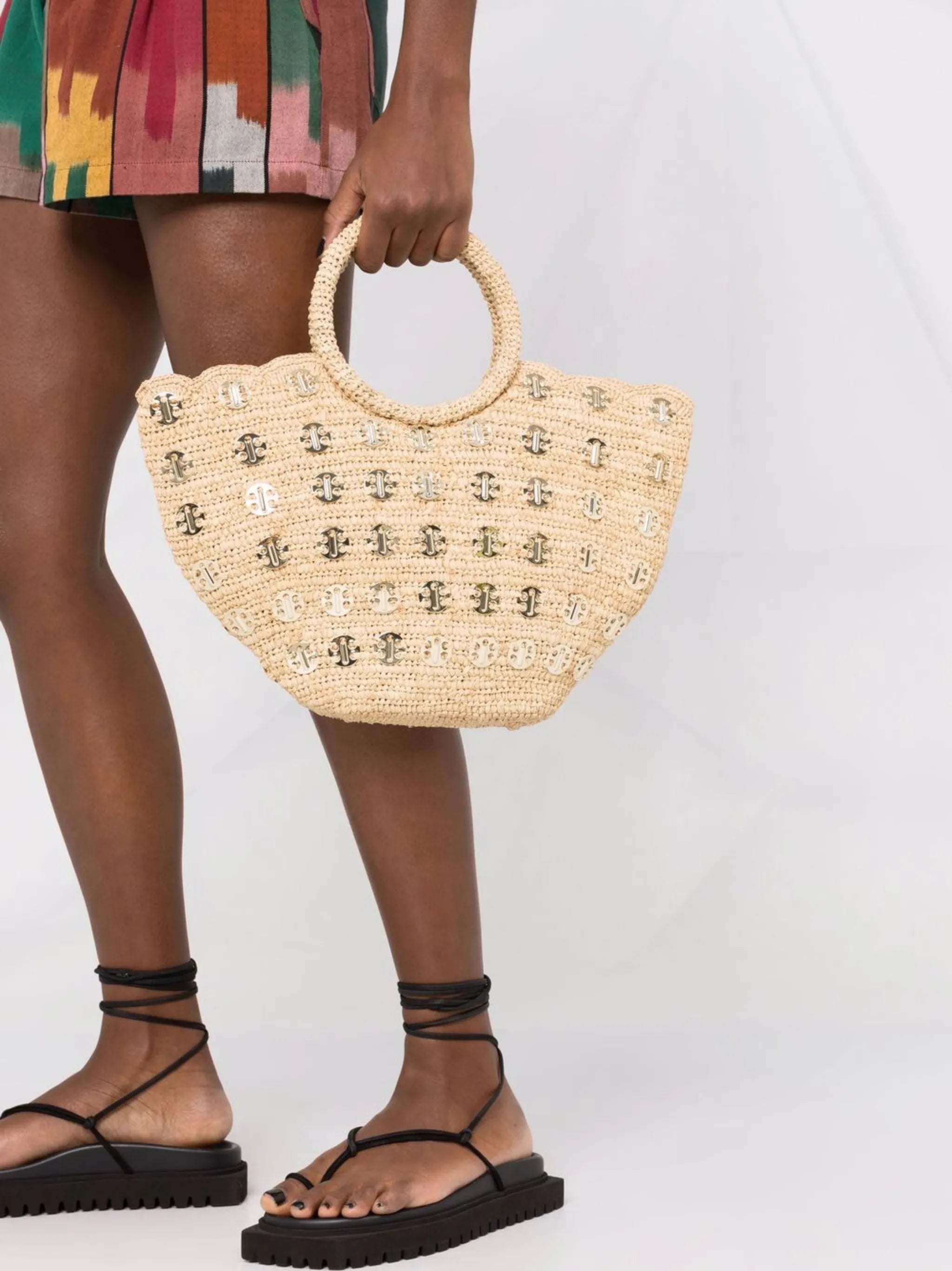 chain-link woven straw bag