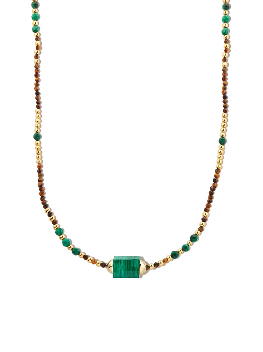 14kt yellow gold Hexagon malachite beaded necklace
