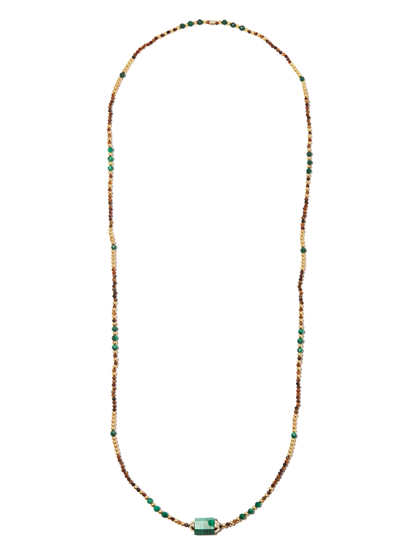 14kt yellow gold Hexagon malachite beaded necklace