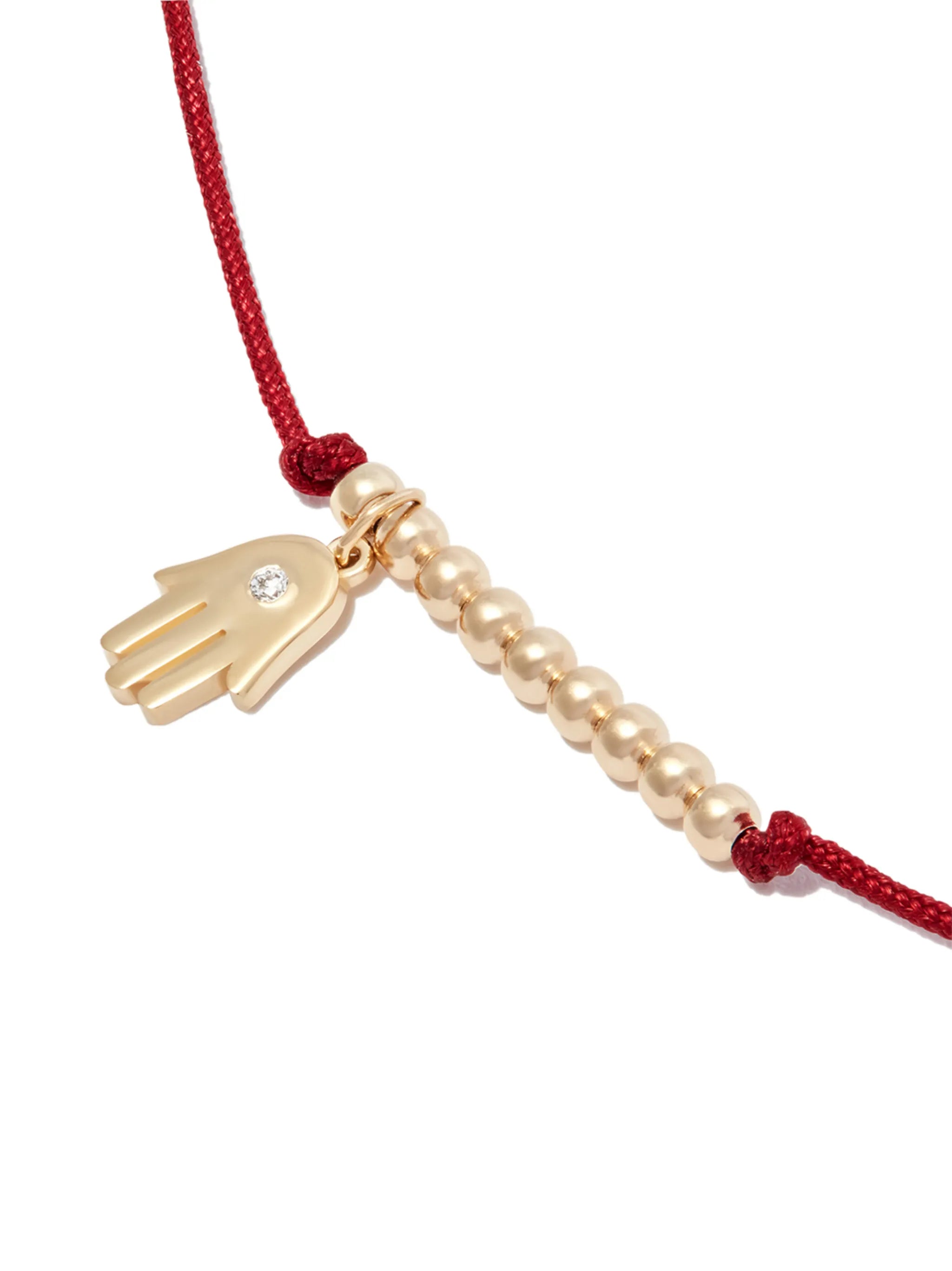 14kt yellow gold Hamsa Hand diamond cord bracelet