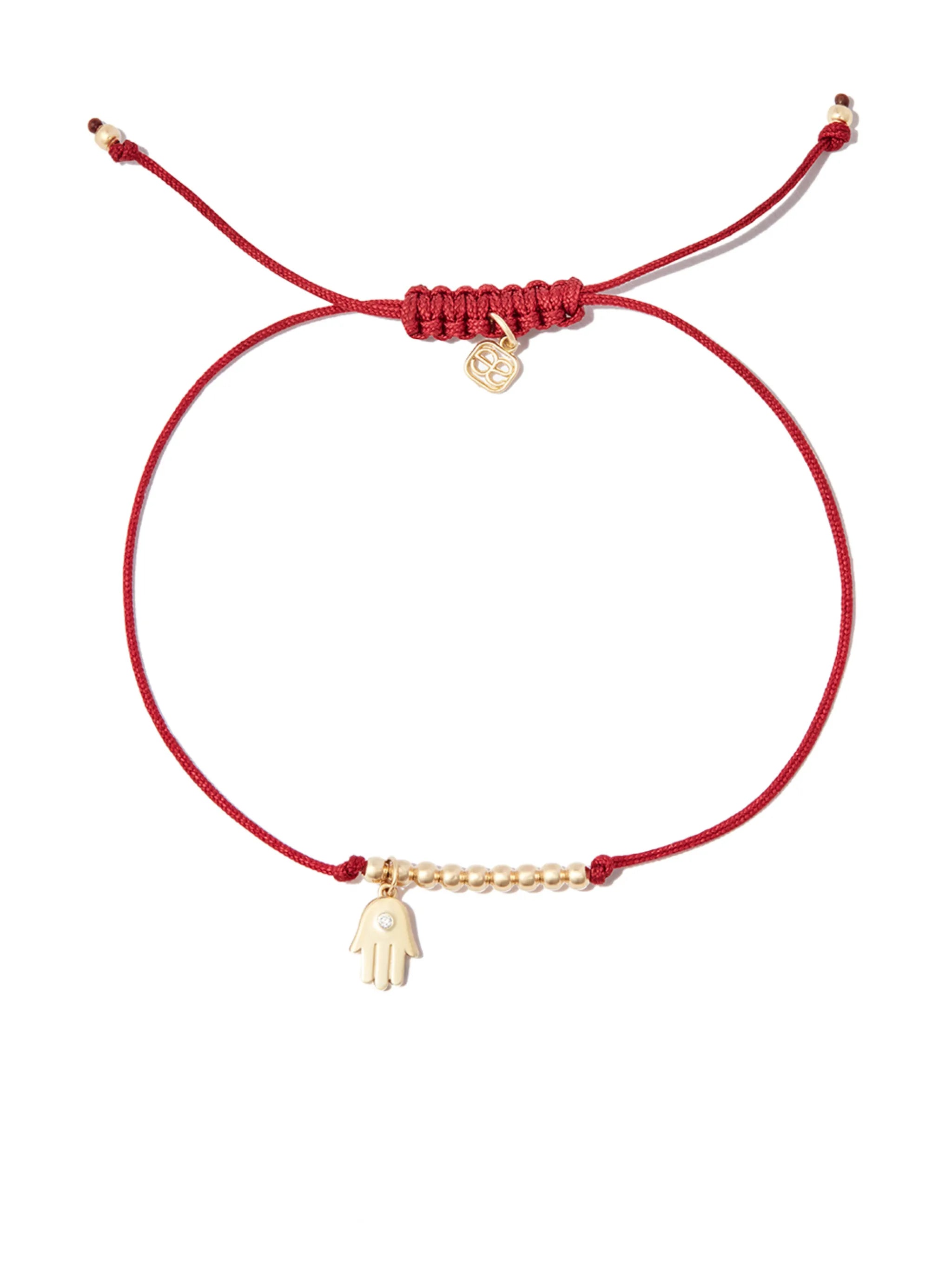 14kt yellow gold Hamsa Hand diamond cord bracelet