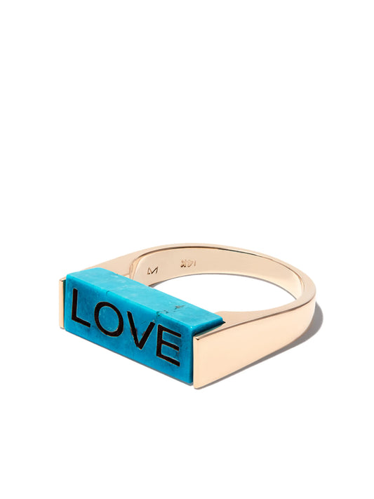 14kt yellow gold turquoise signet ring