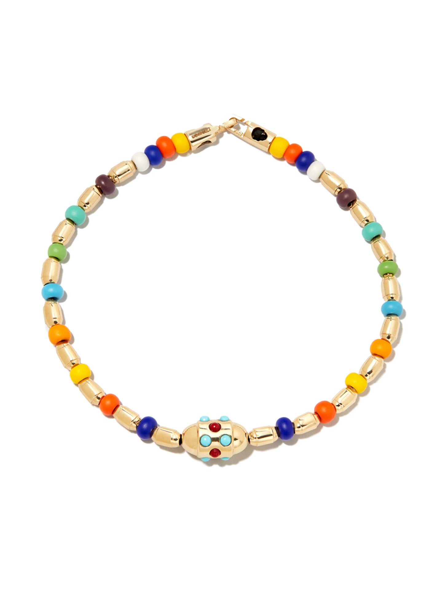 14kt yellow gold Rainbow cabochon beaded bracelet
