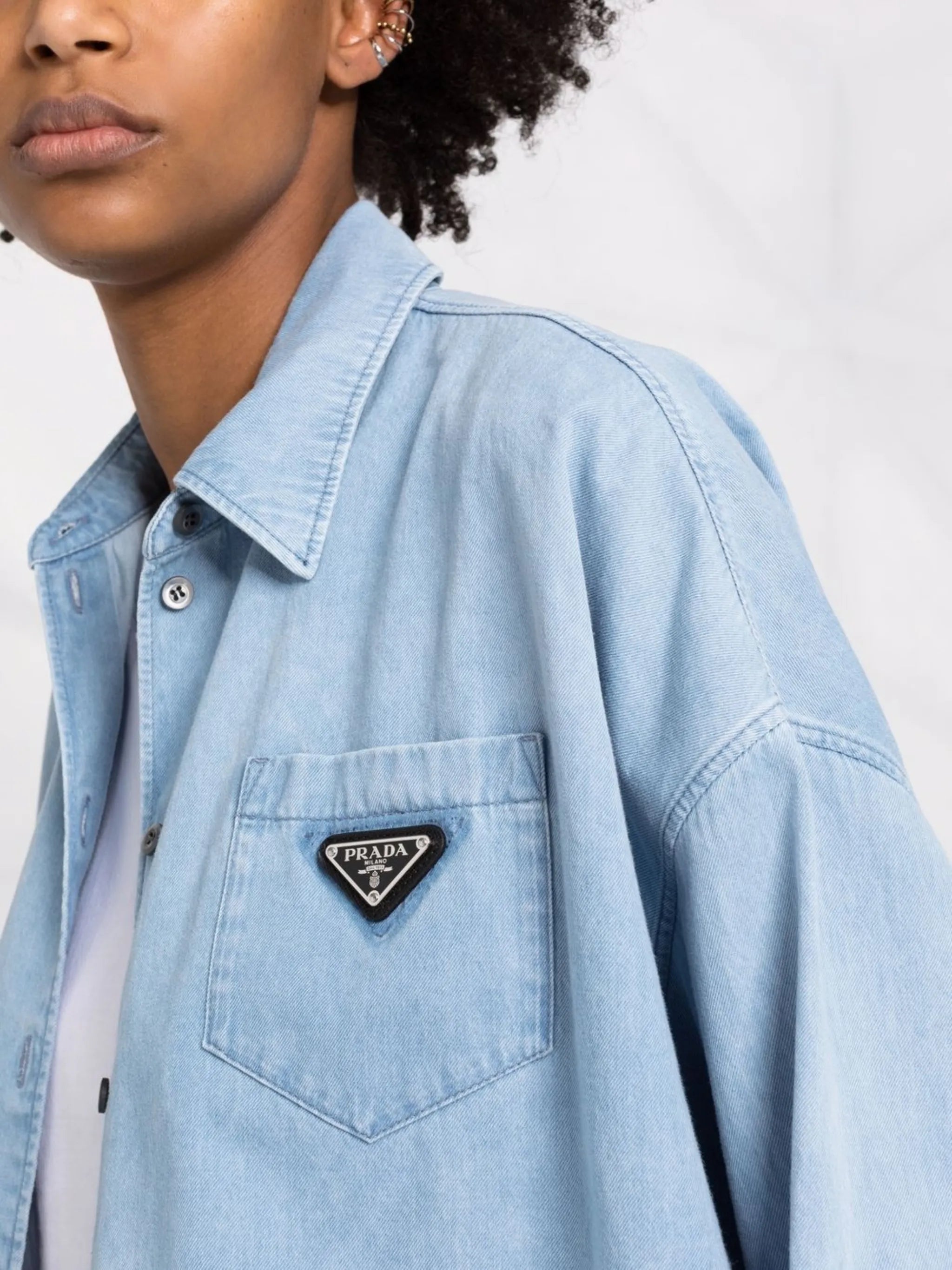 triangle logo oversized denim shirt