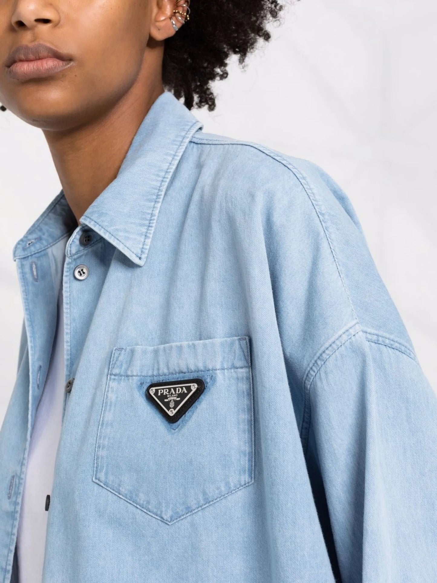 triangle logo oversized denim shirt