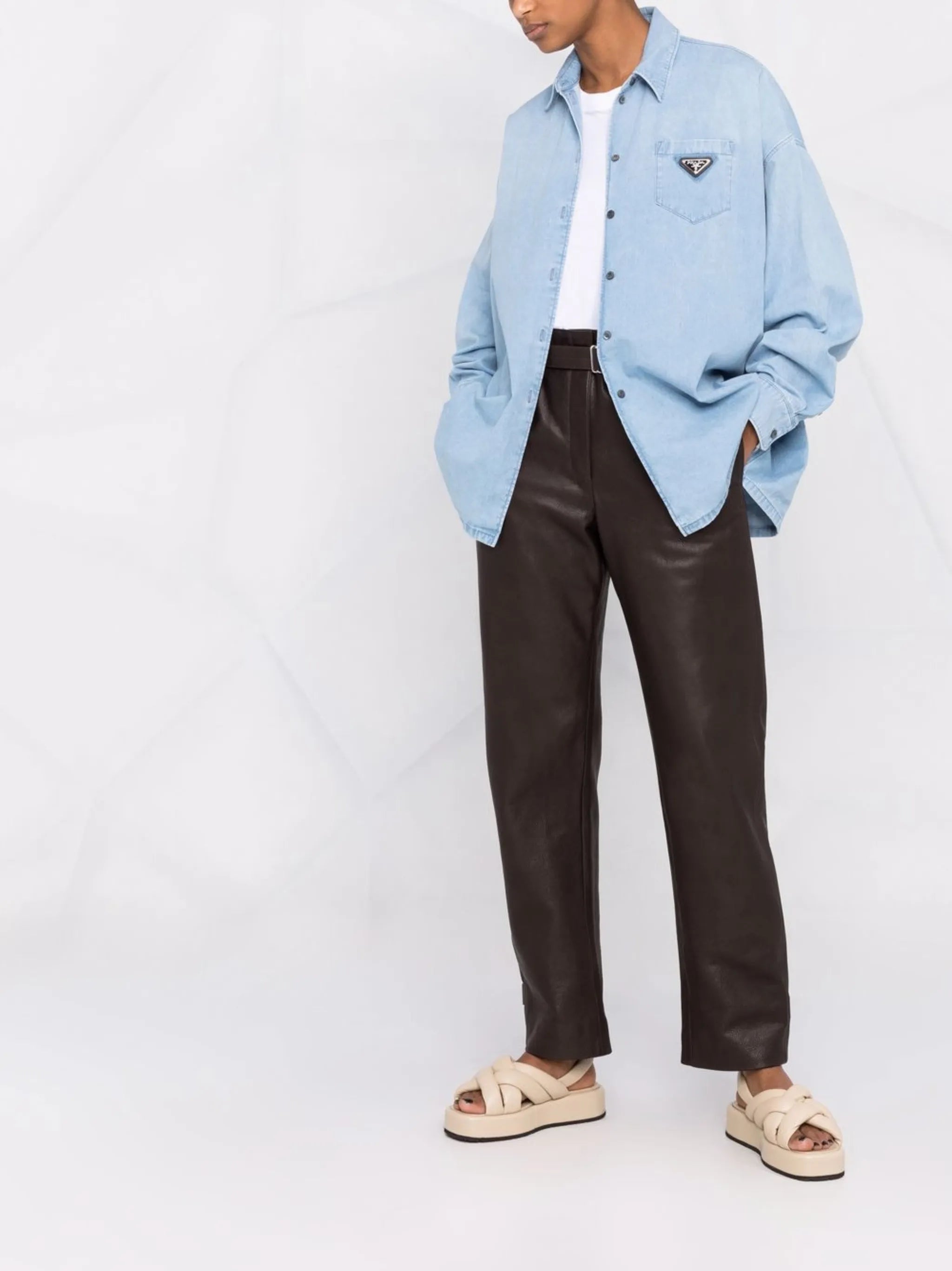 triangle logo oversized denim shirt