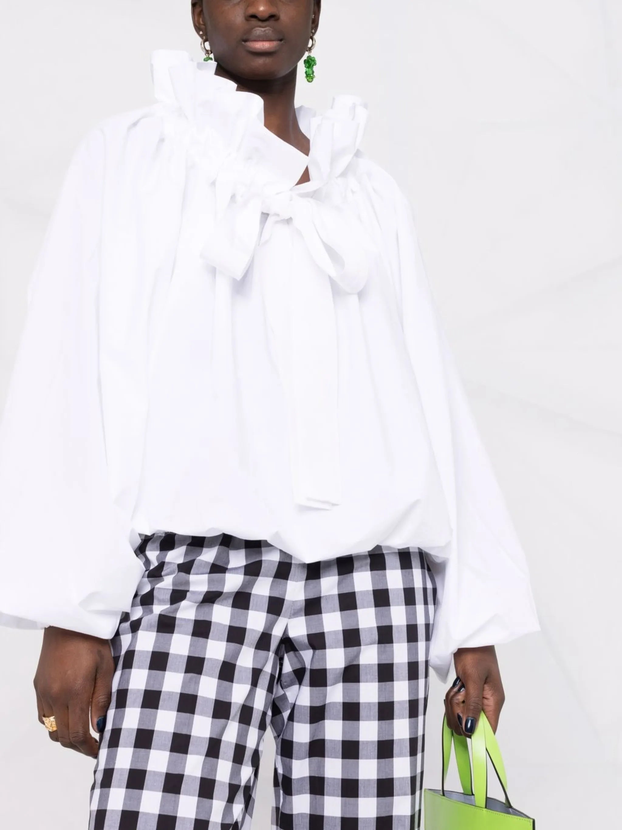 puff-sleeve poplin blouse