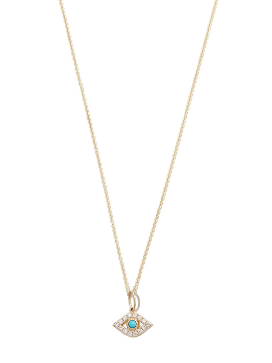 14kt yellow gold Evil Eye diamond and turquoise necklace