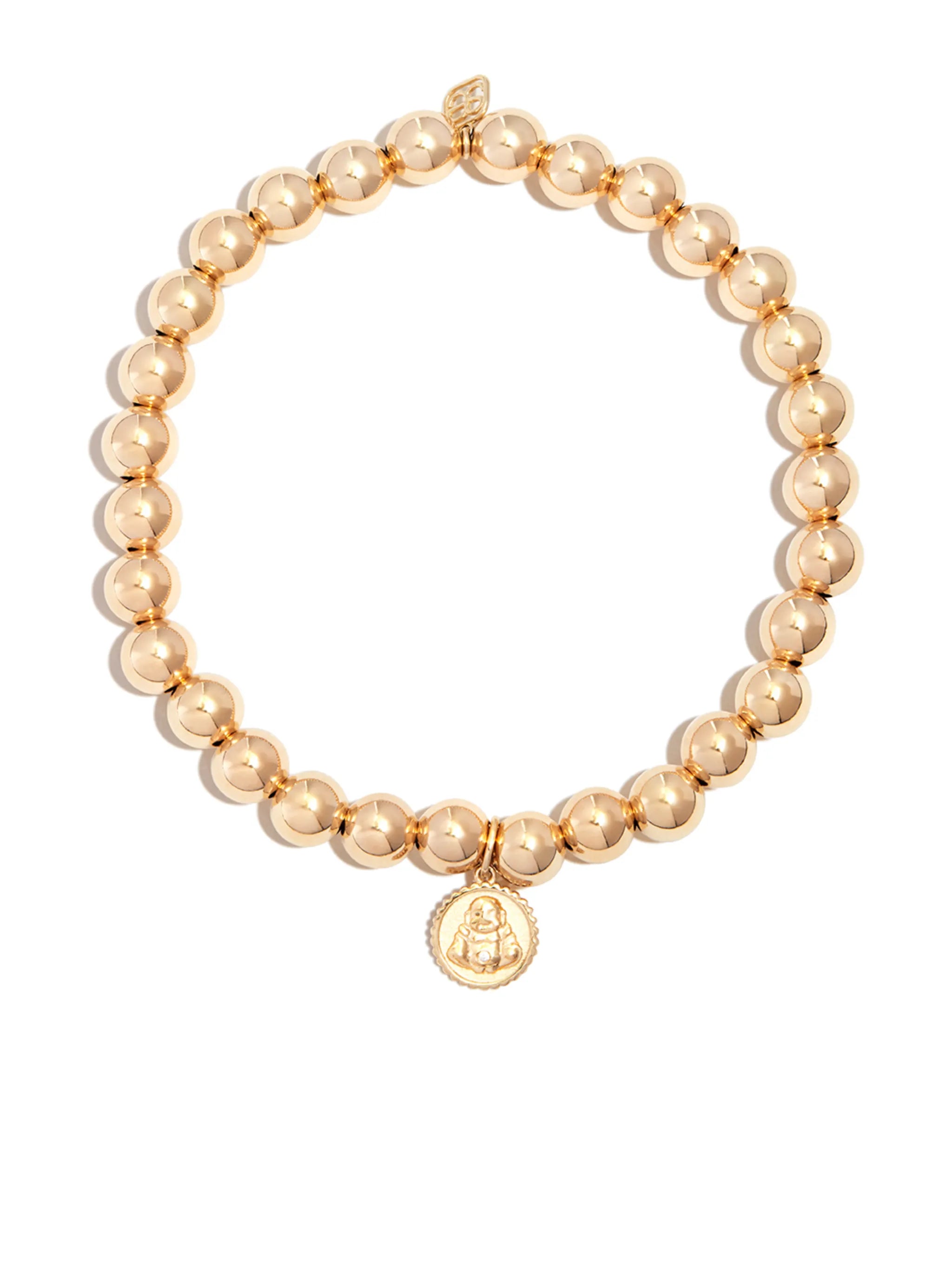 14kt yellow gold Tiny Sitting Buddha beaded bracelet